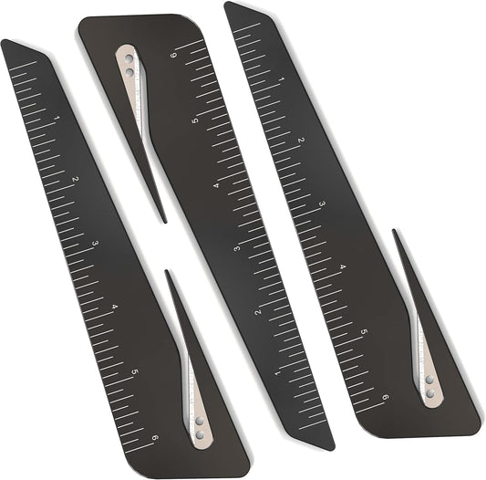Uncommon Desks Ruler & Letter Opener Combo - Easy to Hold - Oversized Grip - Black 6 Inch Ruler - Envelope Opener w/Measuring Tool - Perfect for Crafts, Drafting, Sewing, & Drawing - (3 Pack, Black)