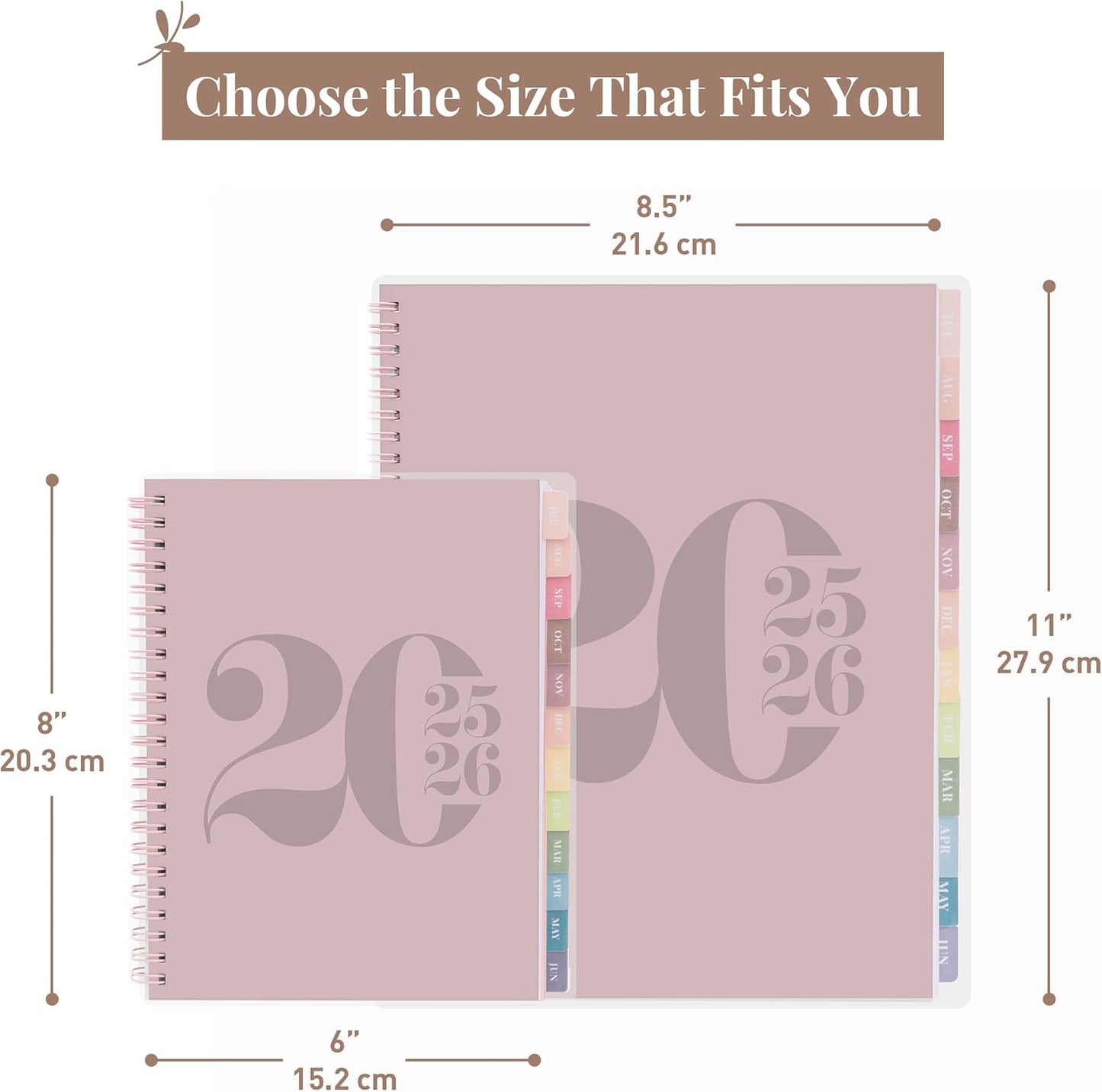 Rileys Academic Planner 2025-2026, Daily, Weekly & Monthly Planner, July 2025 - June 2026, Student Notes Pages, Twin-Wire Binding, Weekly Agenda for School & Work (8.5 x 11-Inches, Pink, Typographic)