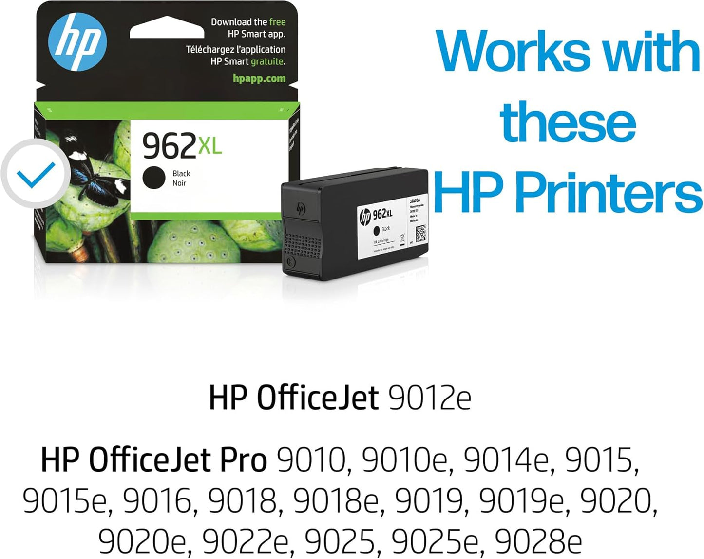 HP 962XL Black High-yield Ink Cartridge for HP Printers | Works with Printer Series: OfficeJet 9010, Pro 9010, 9020 | Eligible for Instant Ink | 3JA03AN