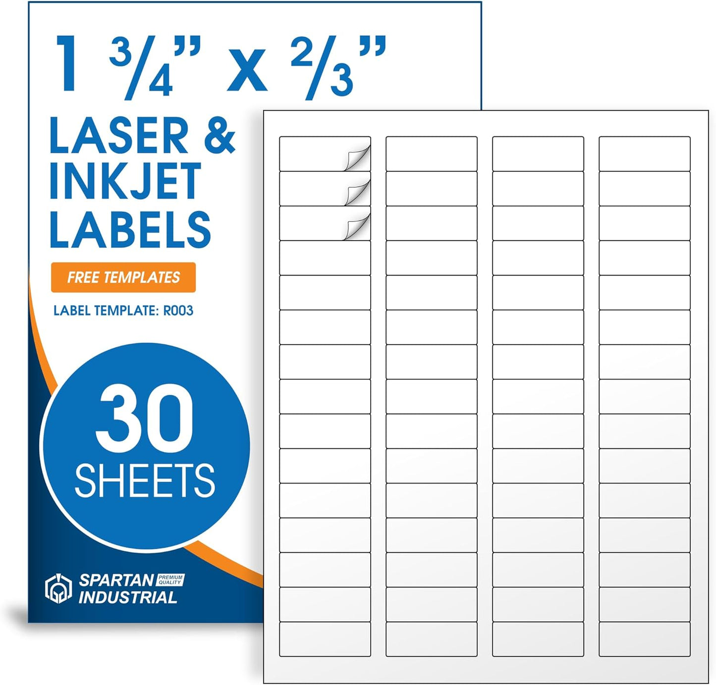 1 3/4" X 2/3" Matte White Return Address Labels Compatible with Inkjet and Laser Printers - 30 Sheets, 1800 Small Printable Stickers for Mailing, Barcodes, Organization - Spartan Industrial