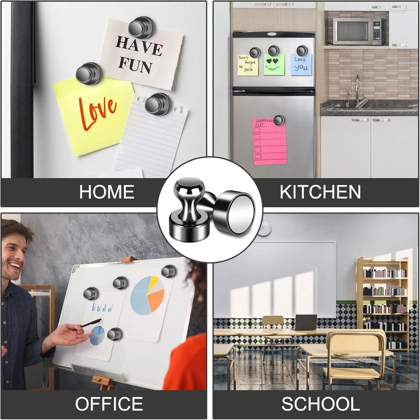 20 Pack Magnetic Push Pins, Black Strong Fridge Magnets, Whiteboard Magnets, Refrigerator Magnets Strong, Dry Erase Board Magnets for Fridge, Whiteboard, Office, Classroom, Kitchen, Map