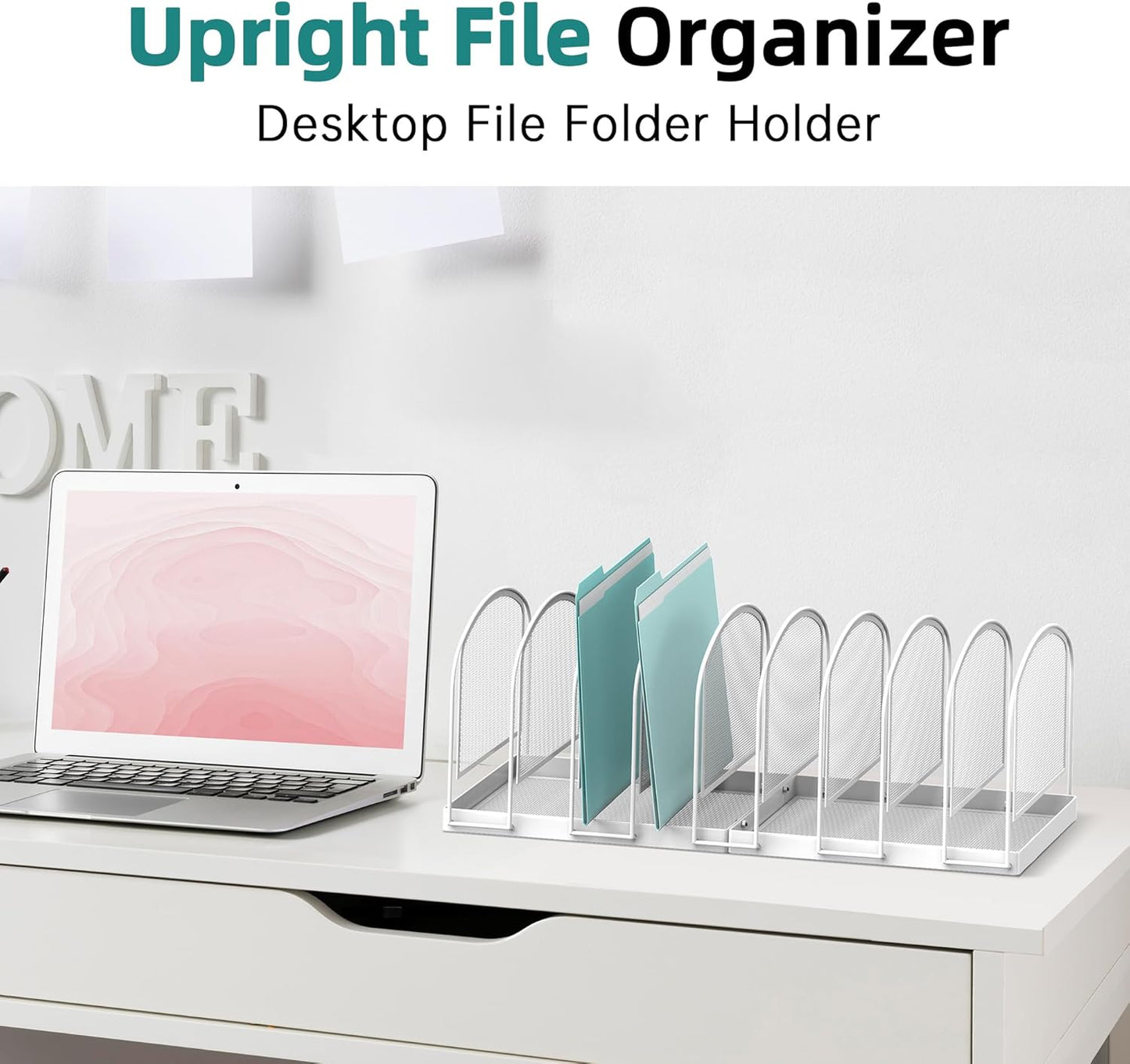 SUPEASY File Organizer 9-Section Mesh Desk Organizer, Upright File Organizer Desktop Organizer File Sorter, File Folder Holder for Office Supplies, White