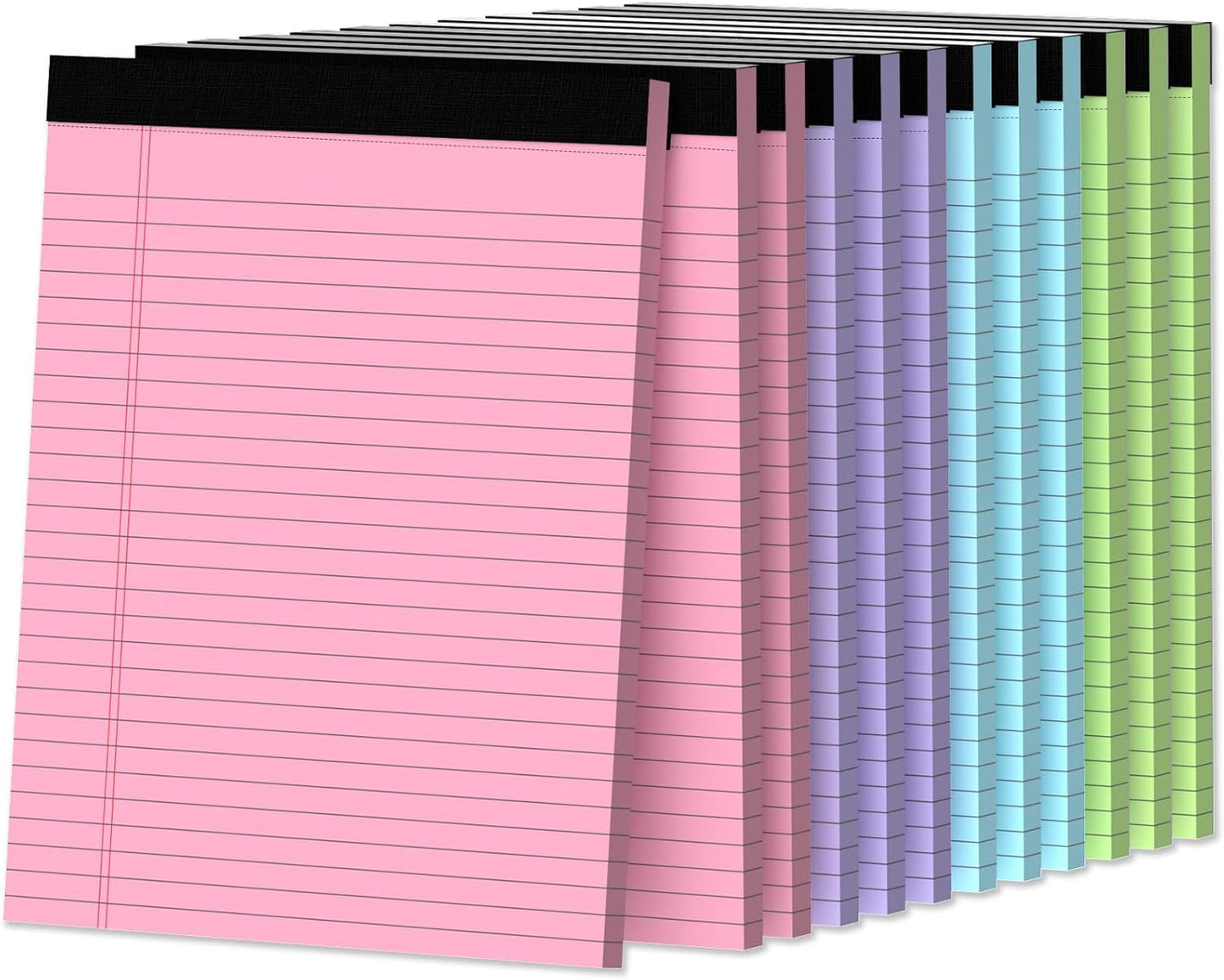 Legal Pads 8.5 x 11, Wide Ruled Paper, 12 Pack Note Pads 8.5 x 11, Colored Legal Pads, Pink Writing Pad, Multicolor Notepad with Sturdy White Back, 30 Sheets/Pad, Lined Paper for School, Home, Office