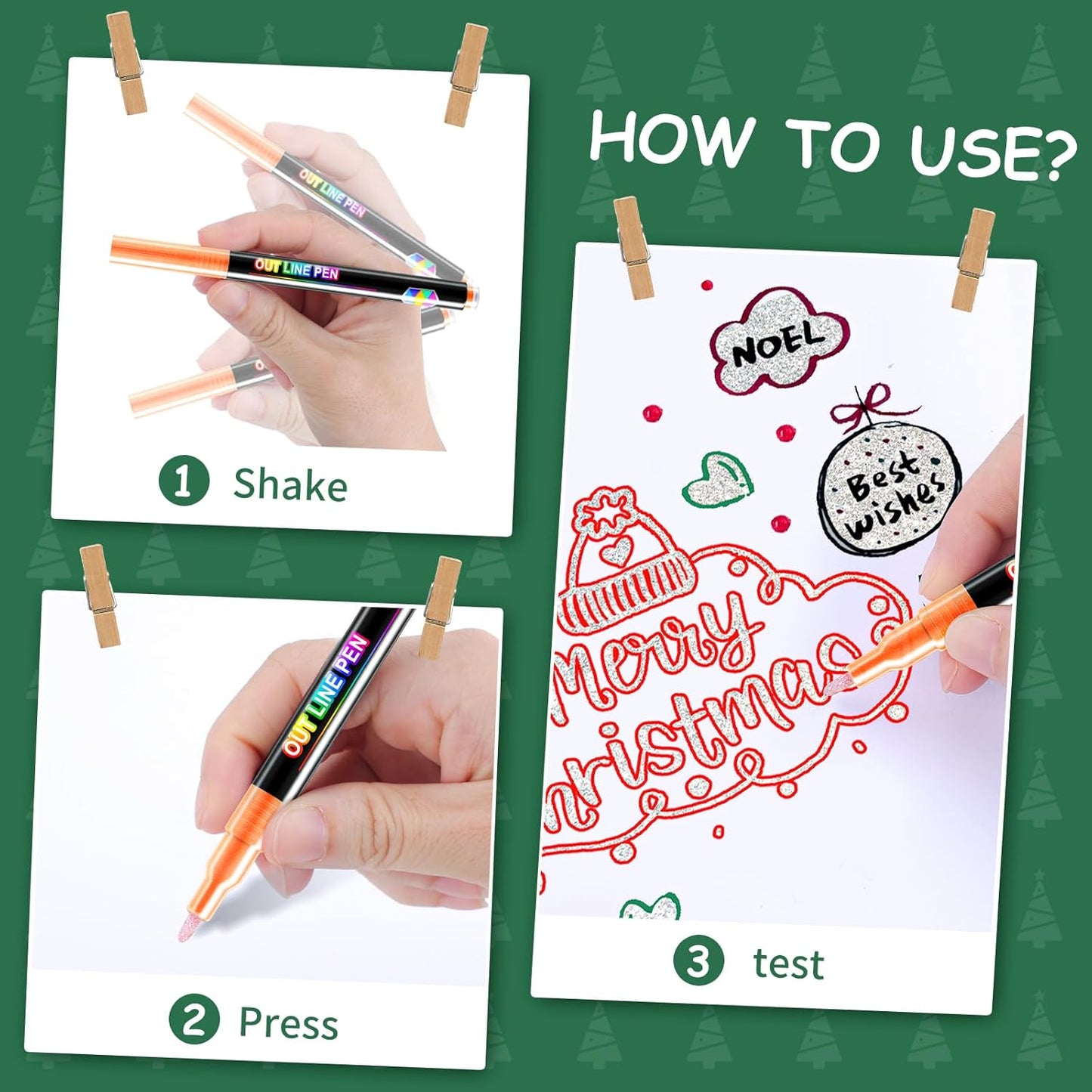 FUMILE 8 Colors Double Line Outline Markers,Glitter Marker for Kid Teens,Self Outline Metallic Markers for Art Supplies,Metallic Glitter Pen Set for Teen Girl.