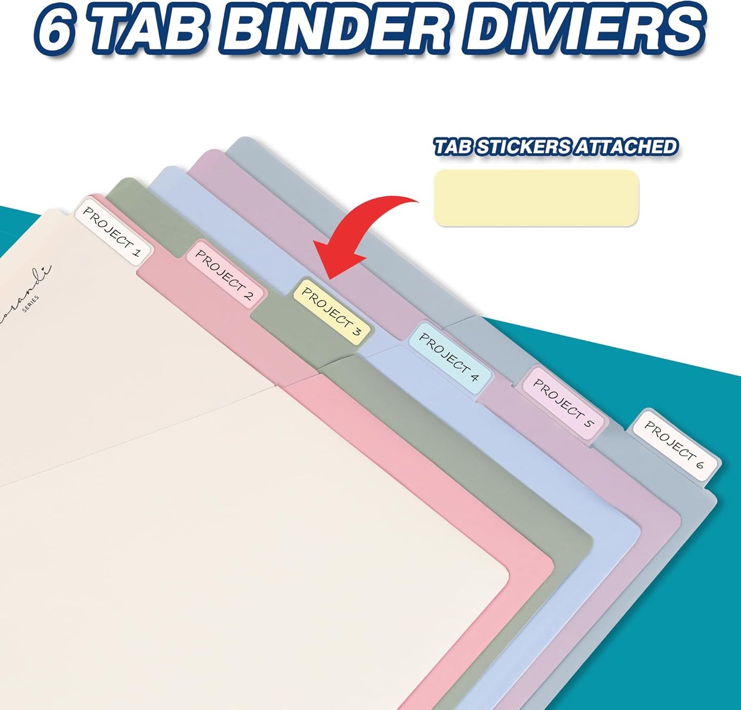 H4D 6-Tab Dividers for 3 Ring Binder, Plastic Dividers with Two Pockets, Letter Size, Morandi Colors, 1 Set