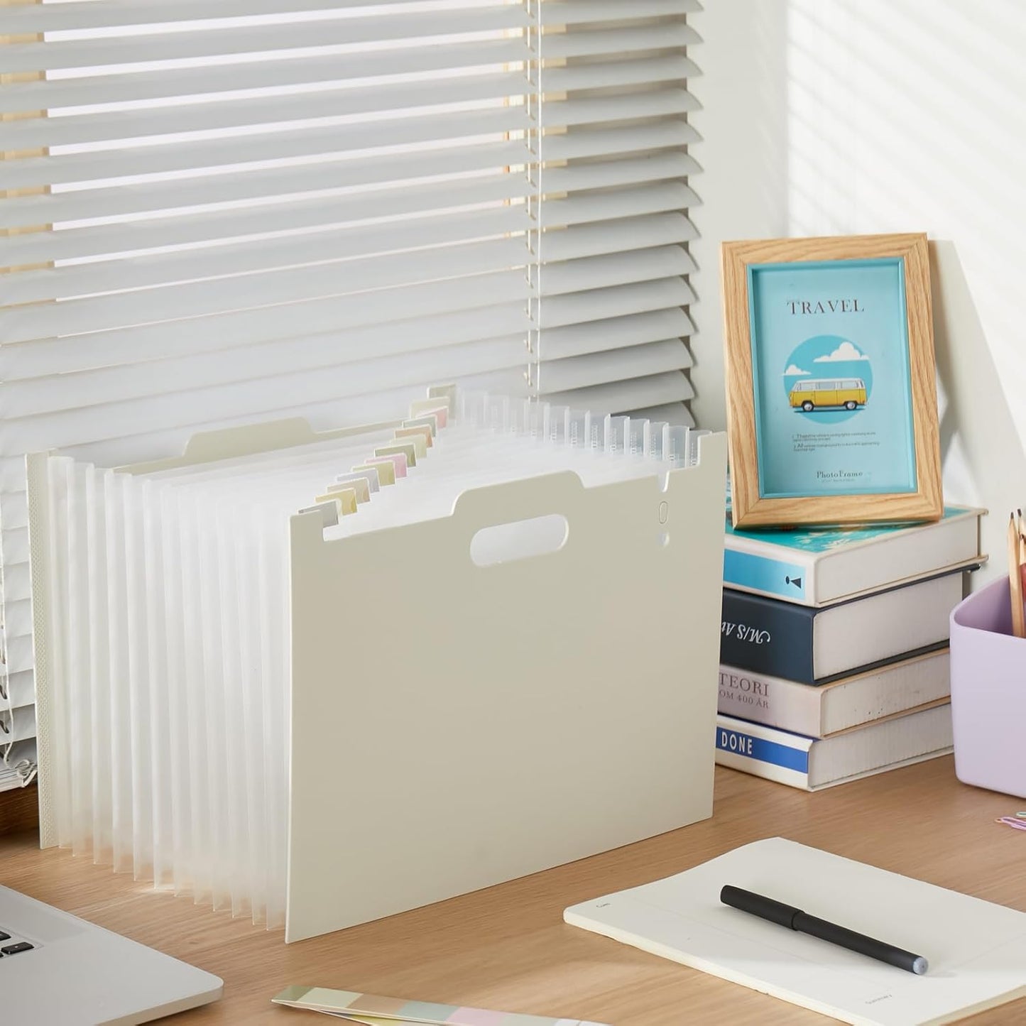 2-Piece Accordion Folder Manager, 12 Grid Expansion Pages, Portable Monthly Bill and Receipt Manager That Opens Upright, Colored Labels, School, Home, and Office letterhead Size, Tender Yellow