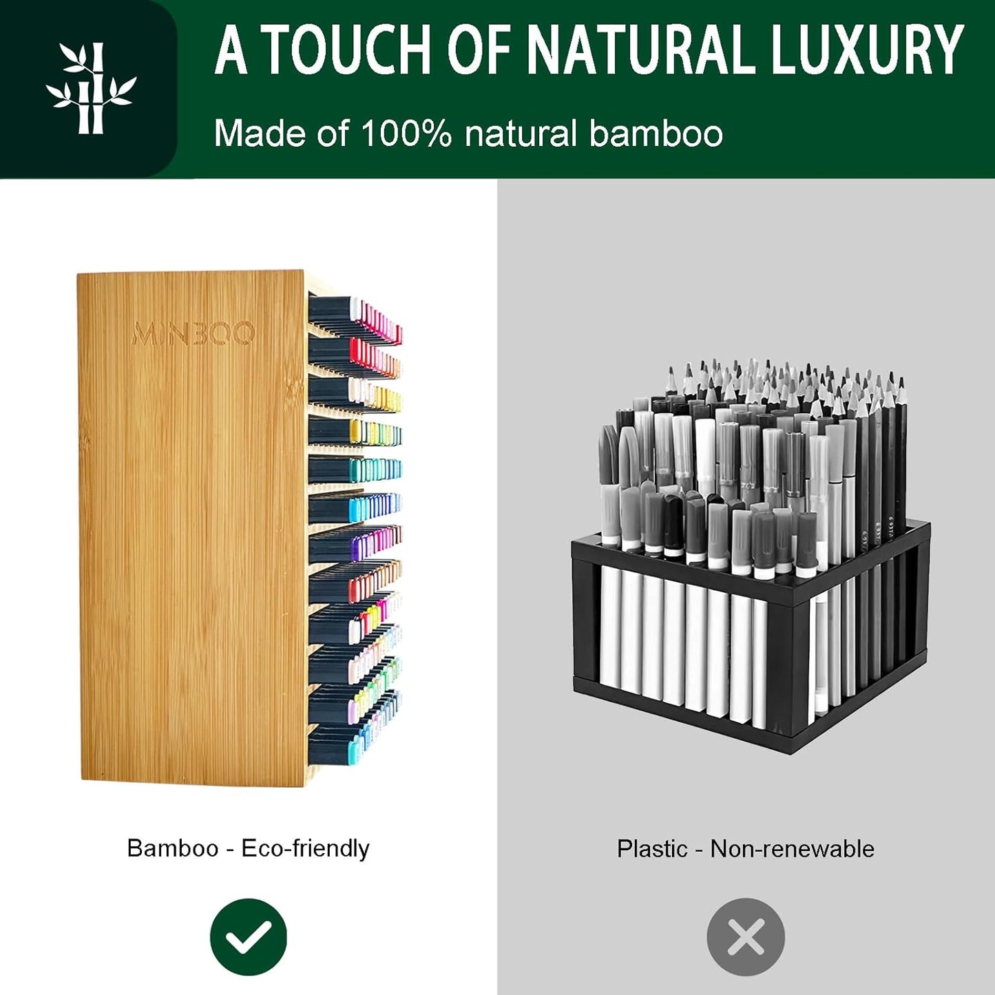 MinBoo Marker Organizer for 144 Markers, Bamboo Art Supply Storage Organizer Rack, Art Markers Pens Colored Pencils Paint Brushes Stationary Organizer Holder for Home Classroom Office Desk Decor