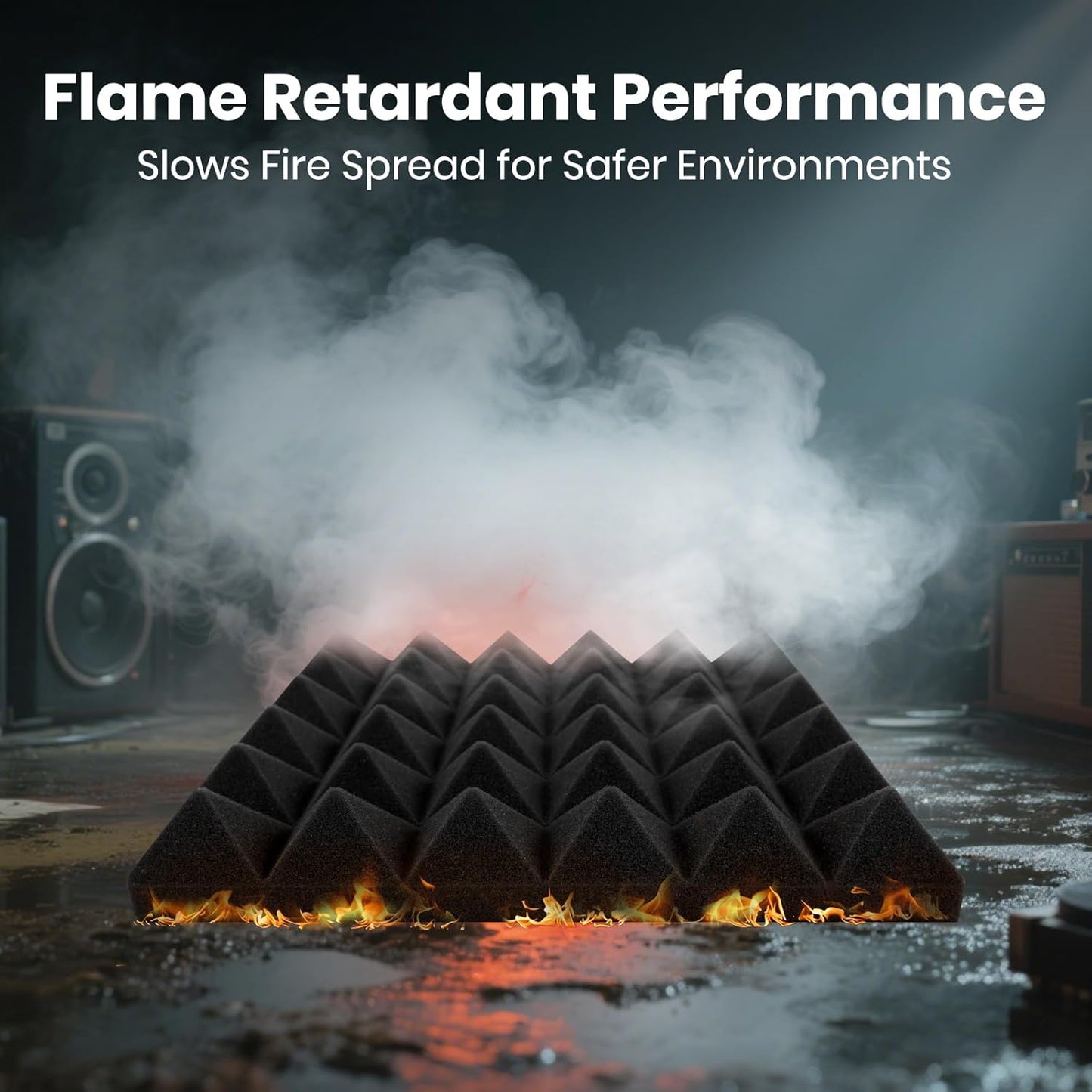 Acoustic Panels 50 Pack 2"x12"x12" with 300 PCS Double-Side Adhesive - Sound Proof Pyramid Foam for Walls, Home Studio Noise Absorption & Echo Control Kit