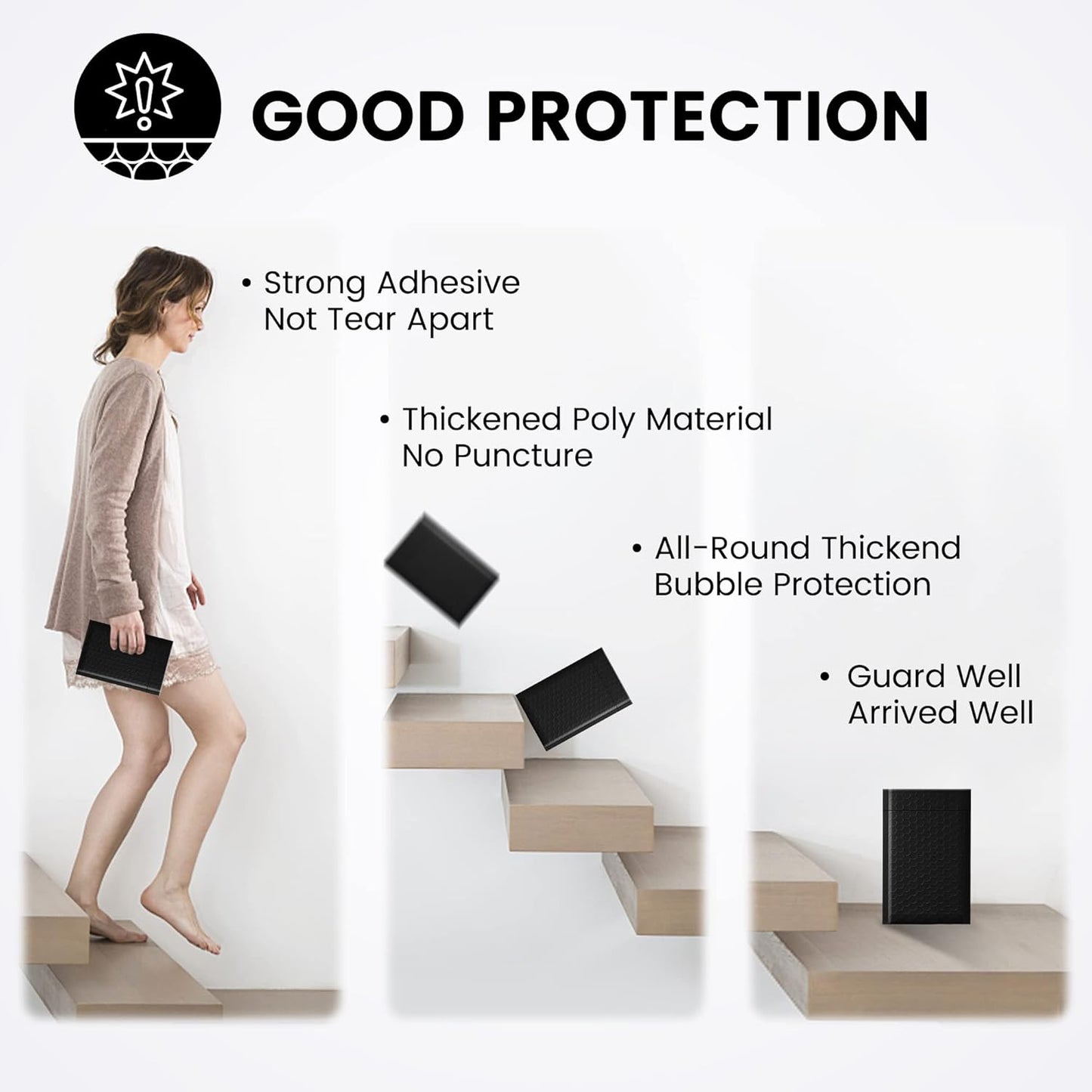 Fuxury Bubble Mailers 4x8 Inch 500 Pack Padded Envelopes Usable Size 4x7" Thick Mailing Envelopes Bubble Opaque Padded Mailers Shipping Bags for Mailing Jewelry Makeup Small Business Black