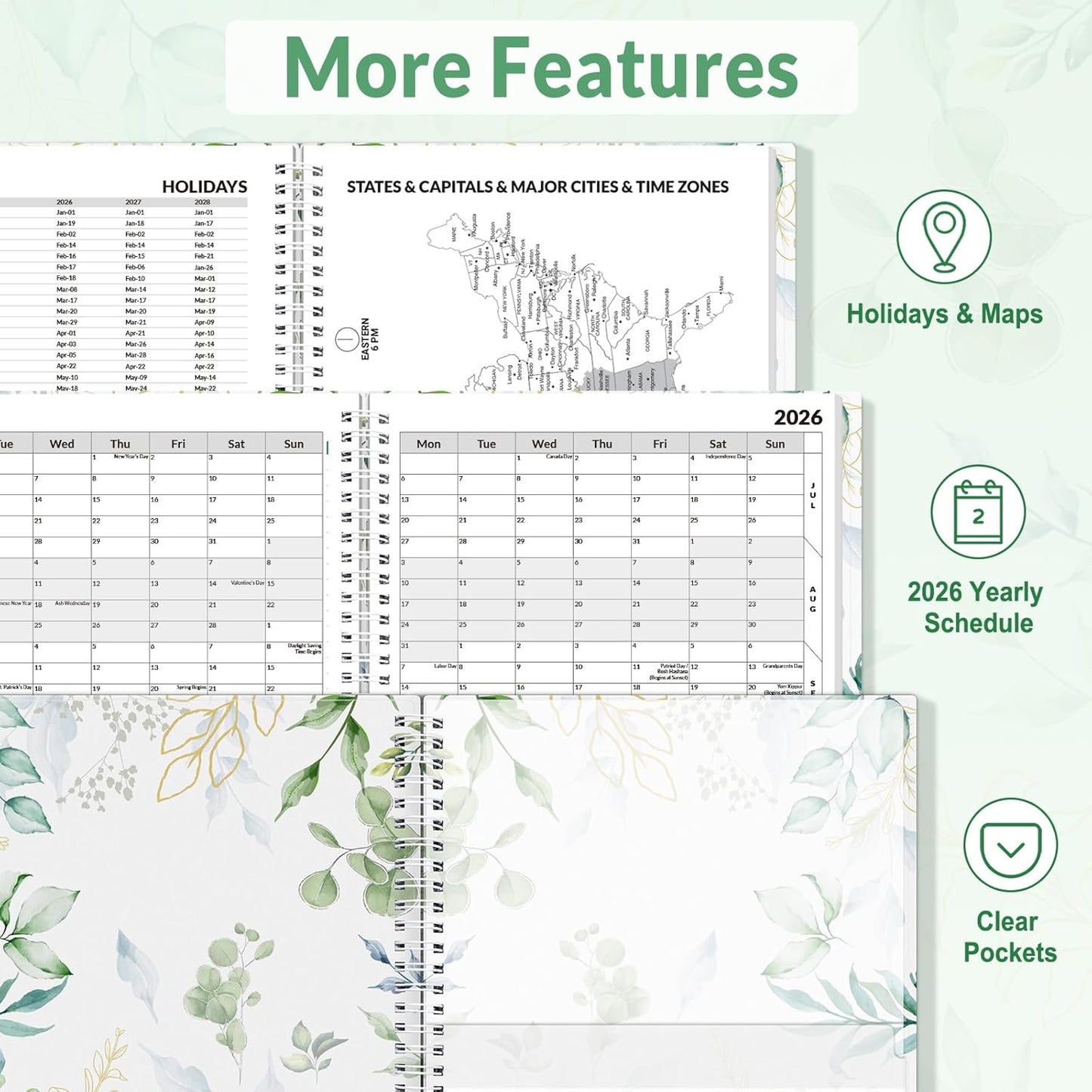SUNEE 2026 Appointment Planner 15-Minute Time Block – Weekly & Monthly Spiral Organizer with Note Section – Thick Paper, Lay-Flat Bound – 8.5 x 11 for Office, School, Salon, Men & Women, Greenery