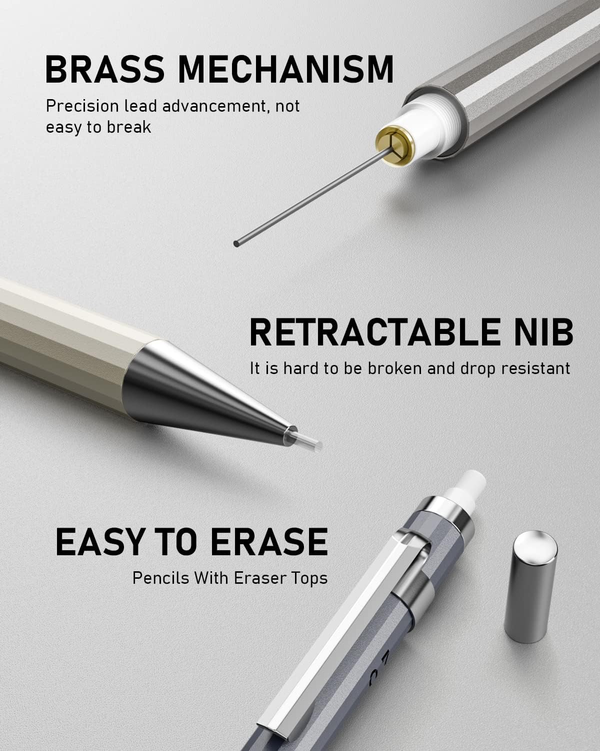 Nicpro 37PCS Art Mechanical Pencil Set, Metal Drafting Pencils 0.5 mm, 0.7 mm, 0.9 mm & 2mm Lead Pencil Holder (6B 4B 2B HB 2H 4H Colors) For Sketching Drawing With 20 Tube Lead Refills Eraser Case