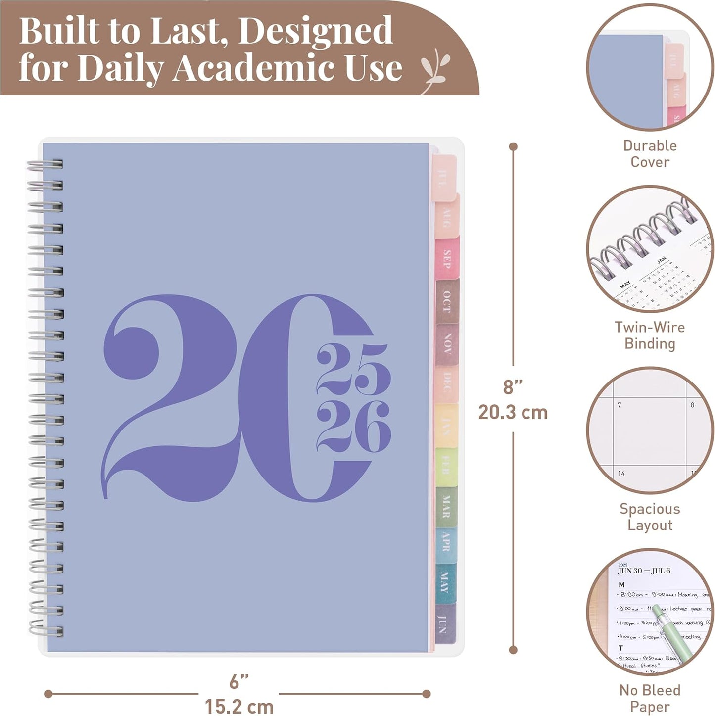 Rileys Academic Planner 2025-2026, Daily, Weekly & Monthly Planner, July 2025 - June 2026, Student Notes Pages, Twin-Wire Binding, Weekly Agenda for School & Work (8 x 6-Inches, Blue, Typographic)