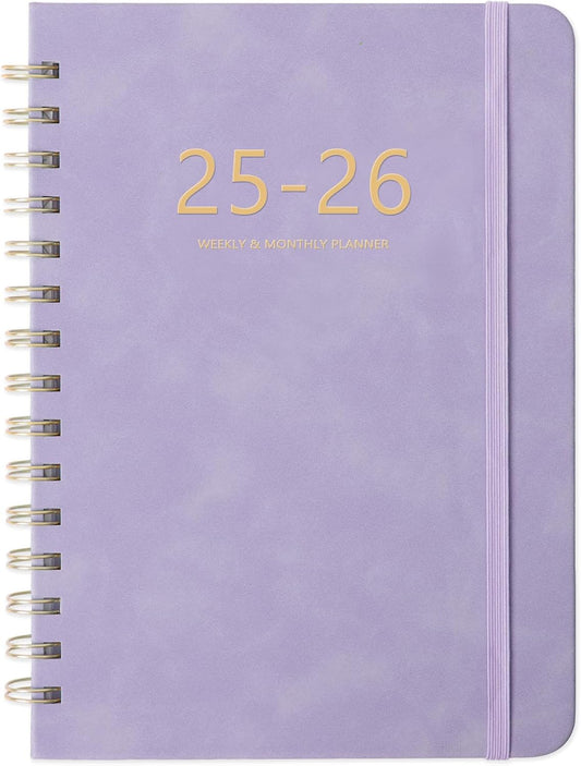 Academic Planner 2025-2026, Weekly and Monthly Calendar Planner, July 2025 - June 2026, 6.4" x 8.5", Faux Leather Cover Yearly Teacher Student Planning Agenda Book with Tabs, Pocket, Notes (Purple)