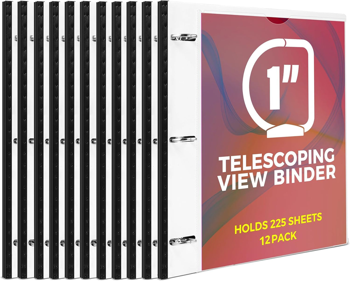 12 Pack Telescoping 3 Ring Binder 1 Inch, Flexible Thin Binder with Customized Front Cover, Holds Up 225 Sheets, School Office Supplies, White