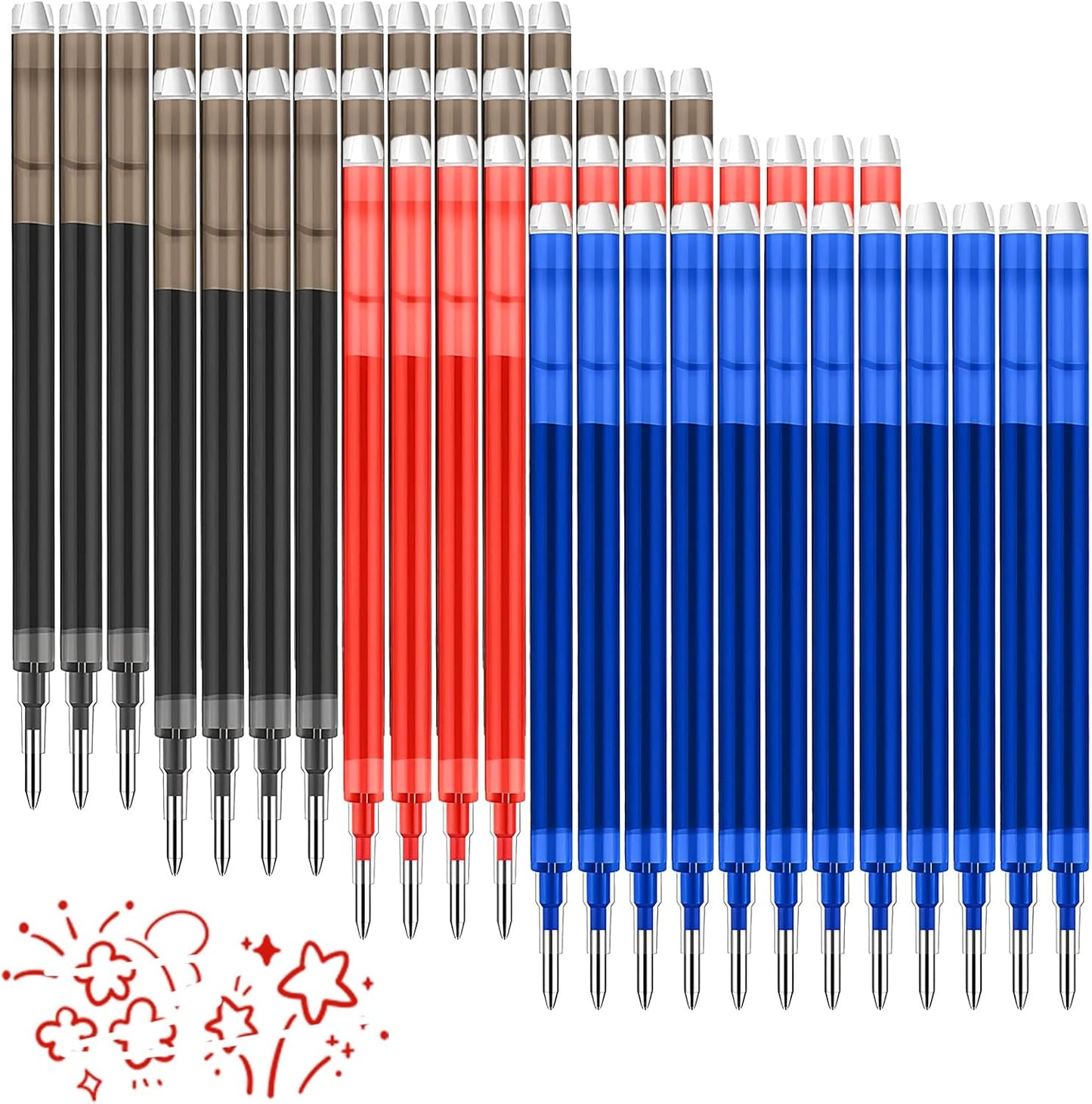 0.7 mm Erasable Gel Ink Pen Refills Compatible with Frixion Friction, Smooth Writing Multicolor Retractable Fine Point Pen Refill for School Office Home Art (Blue &Black &Red, 40)