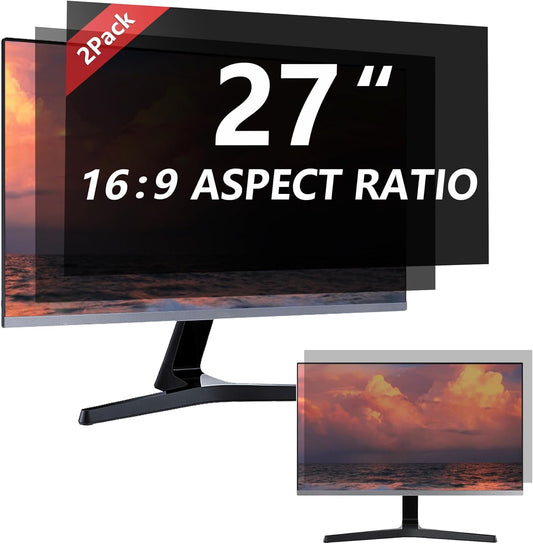 [2 Pack] 27 Inch Computer Monitor Privacy Screen for 16:9 Aspect Ratio - Privacy Shield and Anti-Glare Blue Light Protector Removable Eye Protection, Anti Spy Screen Protector Film