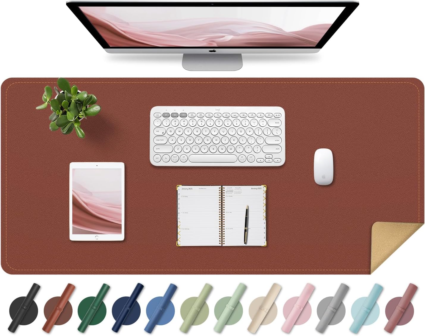 Non Slip Desk Mat, 31.5" x 15.7" PU Leather Desk Pad, Cork Desk Mat for Desktop, Desk Pad for Keyboard and Mouse, Ideal for Office and Home, Brown