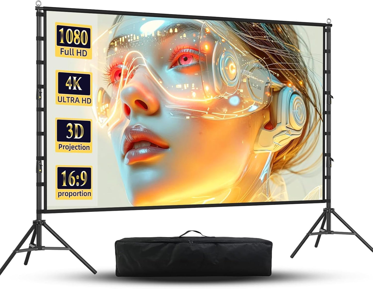 180 inch Outdoor Projector Screen with Stand,DUYIKJ Portable Heavy Duty Bracket 15 FT Large Projector Screen 16:9 4K HD Rear Front Projection Movie Screen with Carry Bag for Home Theater