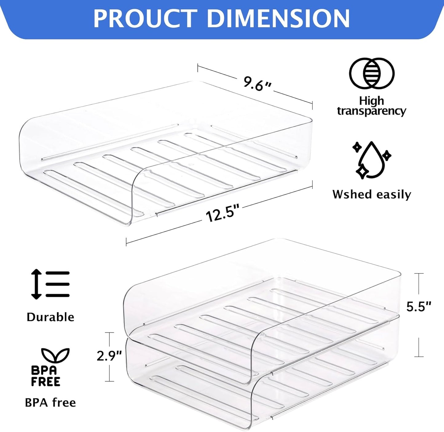 Set of 2 Desk Letter Tray, Office Organization and Storage, Clear PET Letter Tray Desk Organizer, Stackable Document Organizer for Notes, Pens, File Paper