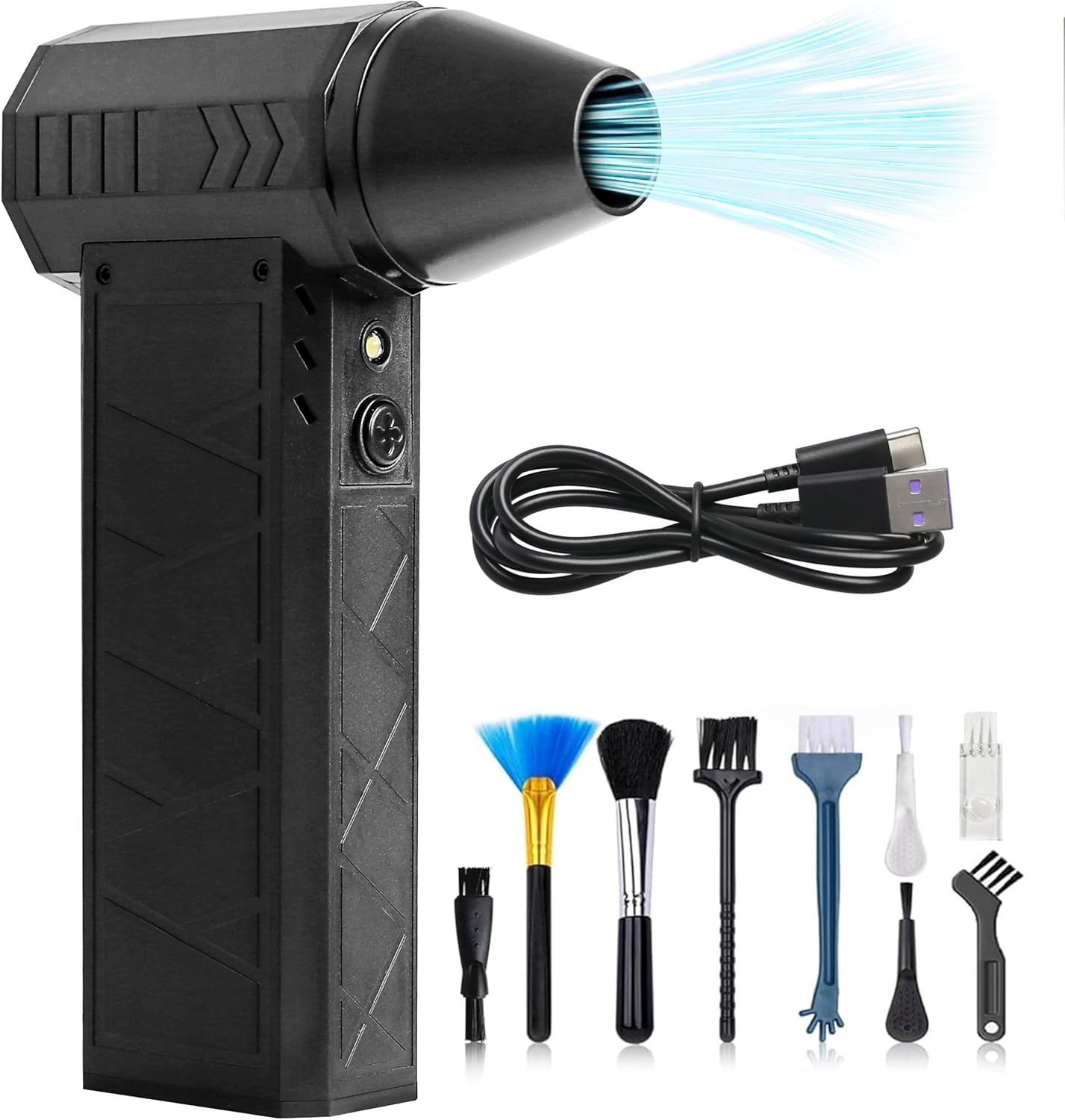Compressed Air Duster 130000RPM Electric Air Duster with Light Super Power Cordless Air Duster Blower 4-Gear Adjustable Mini Blower Rechargeable Battery for Keyboard House Outdoor and Car