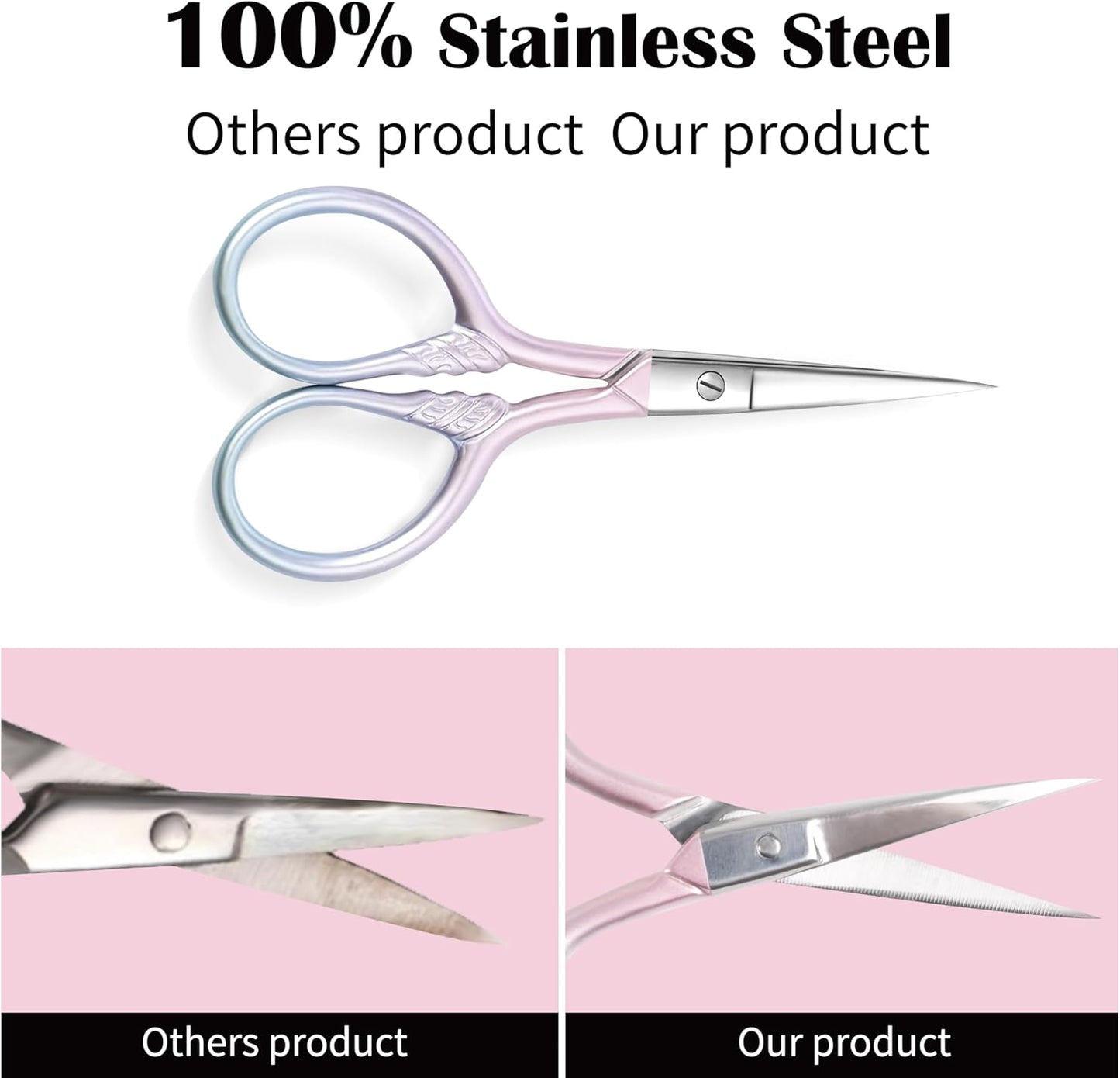 2 Pcs Eyebrow Scissors for Women, Professional Grooming Mini Scissors with Stainless Steel Straight Tip, 3.5 Inch Pink Small Scissors Beauty for Facial Hair, Eyebrows, Beard, Ear, Nose, Moustache