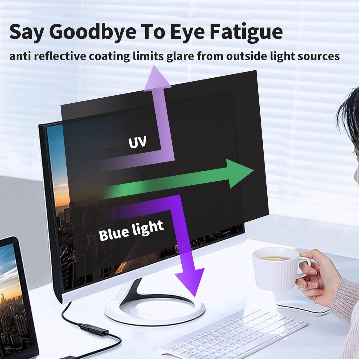 [3 Pack] Computer Privacy Screen 27 Inch for 16:9 Widescreen Monitor, Removable Eye Protection Anti Glare Blue Light Computer Screen Privacy Shield, Data Confidentiality Shield Privacy Screen 27 in