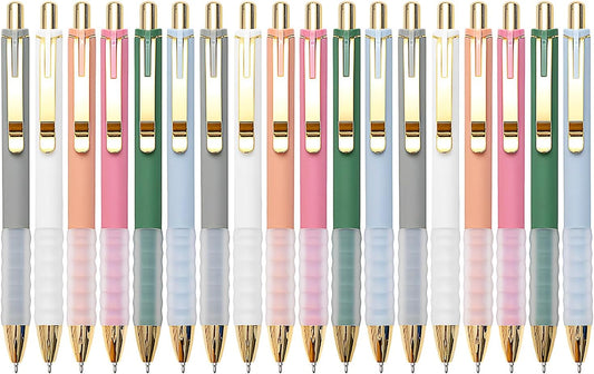 Linbsunne Ballpoint Pens Black Medium Point 1mm with Super Soft Grip Ball Point Pen for Men Women Retractable(gold-18 pcs)