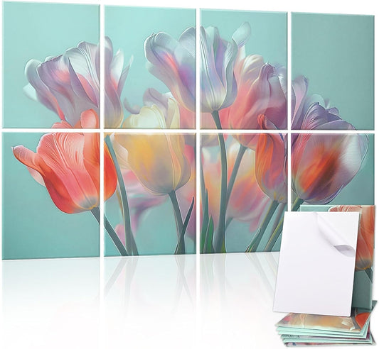 8 Pack Art Acoustic Panels, 48"X32" Self-adhesive Soundproof Wall Panels, Decorative Sound Absorbing Panel, Acoustic Treatment for Studio, Home, Office (Colorful Tulips)