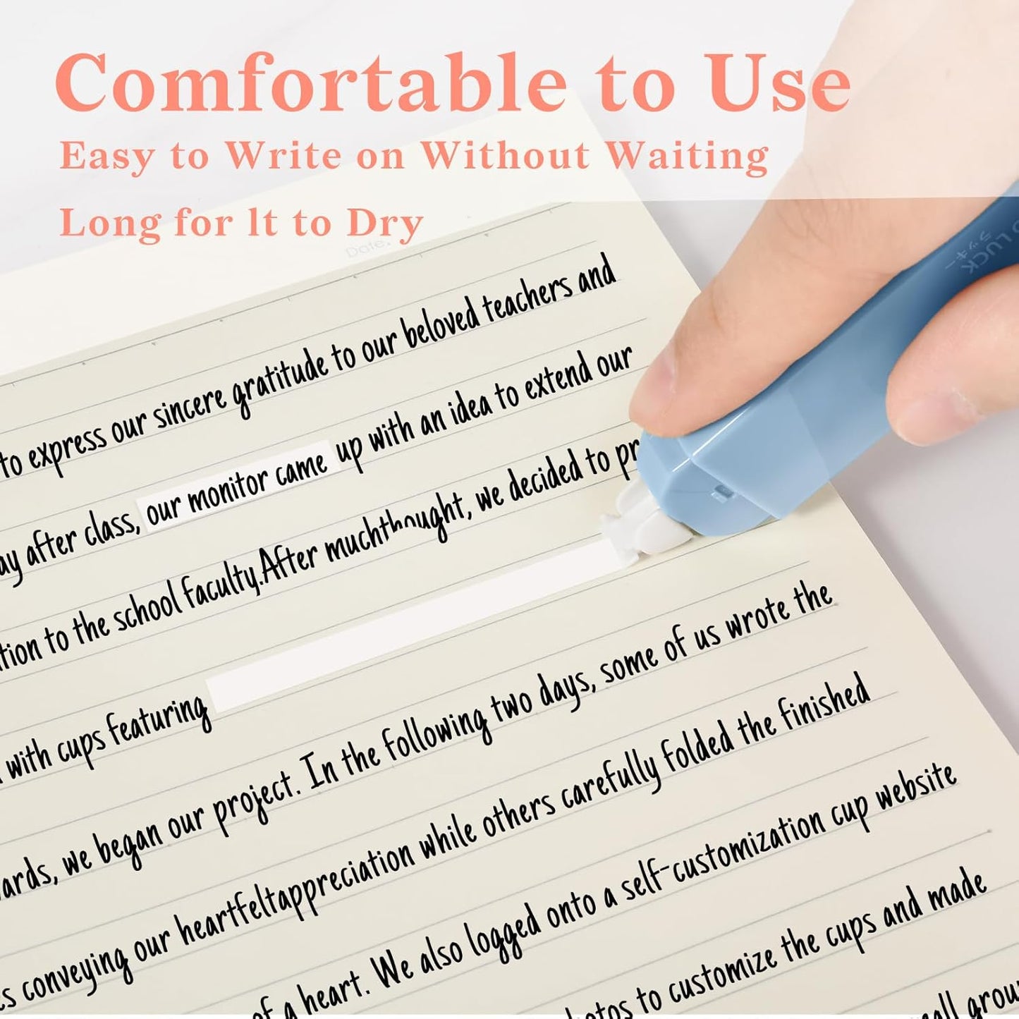 Temiary 6Pcs Mini White Correction Tapes, Quick Dry Smooth Pull Out for Writing, Aesthetic Cute Correction Tape Set Easy To Use for Students School Office Supplies (Blue)