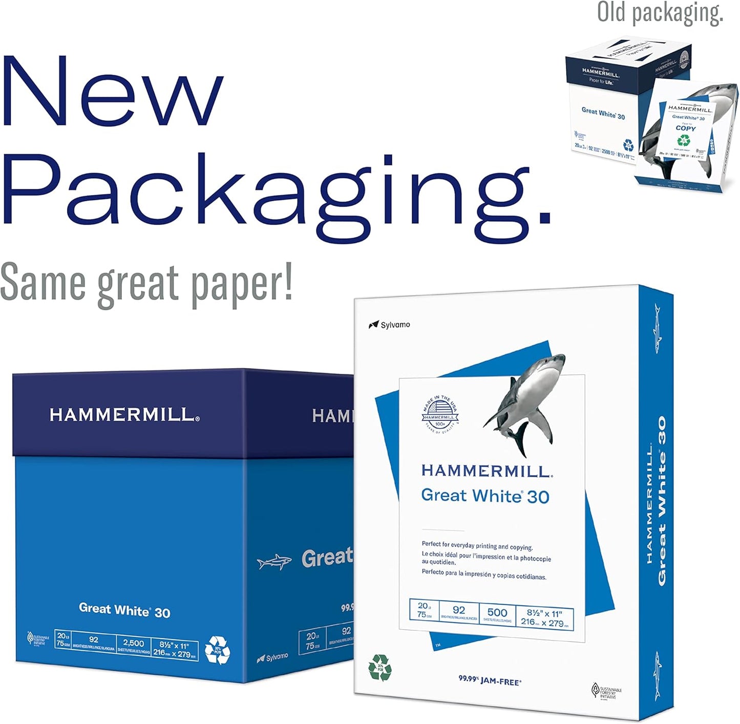 Hammermill Printer Paper, Great White 30% Recycled Paper, 11 x 17-5 Ream (2,500 Sheets) - 92 Bright, Made in the USA, 086750C
