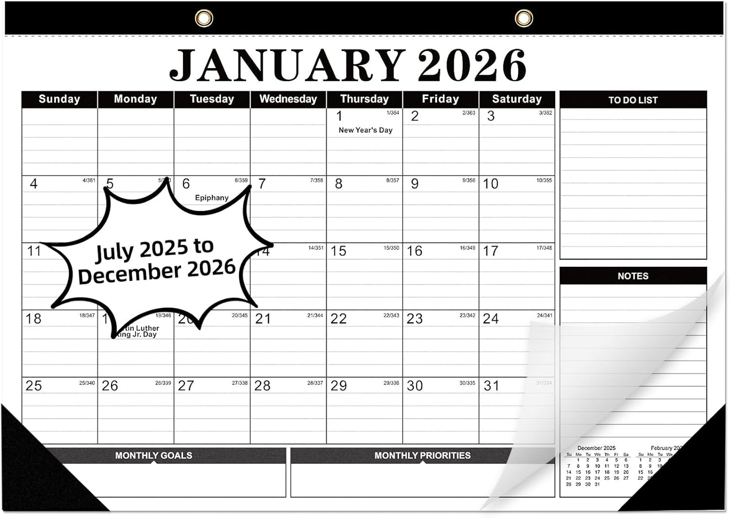 Tcamp 2026 Calendar, Desk Calendar 2026-2027 from January 2026 to June 2027, Large 17" x 12" Wall Calendar with Julian Dates, 18 Months Desk Planner for Home School Office Desktop, Christmas Gifts