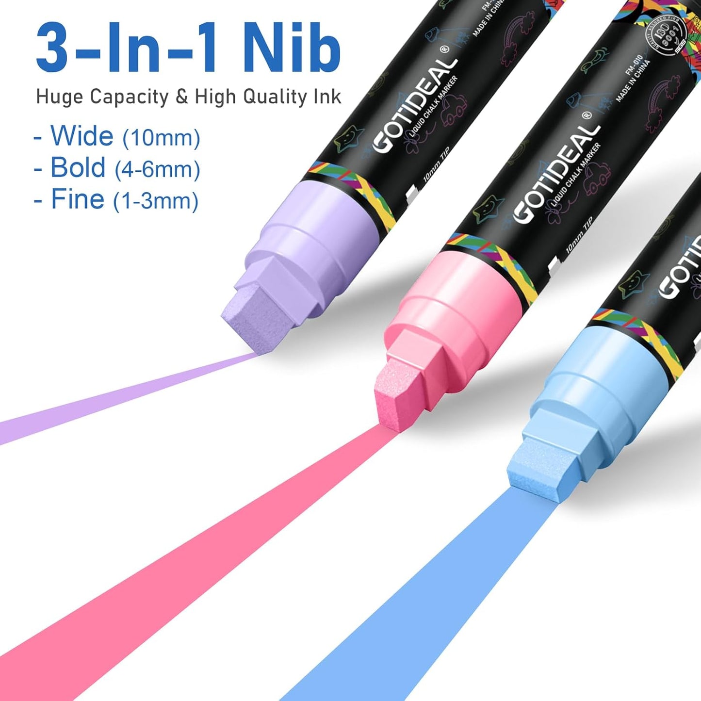 GOTIDEAL Window Markers, Jumbo Chalk Markers for Blackboard, Washable Car Marker for Chalkboard Glass Mirrow,10mm Thick Tip12 Colors(Pastel Color)