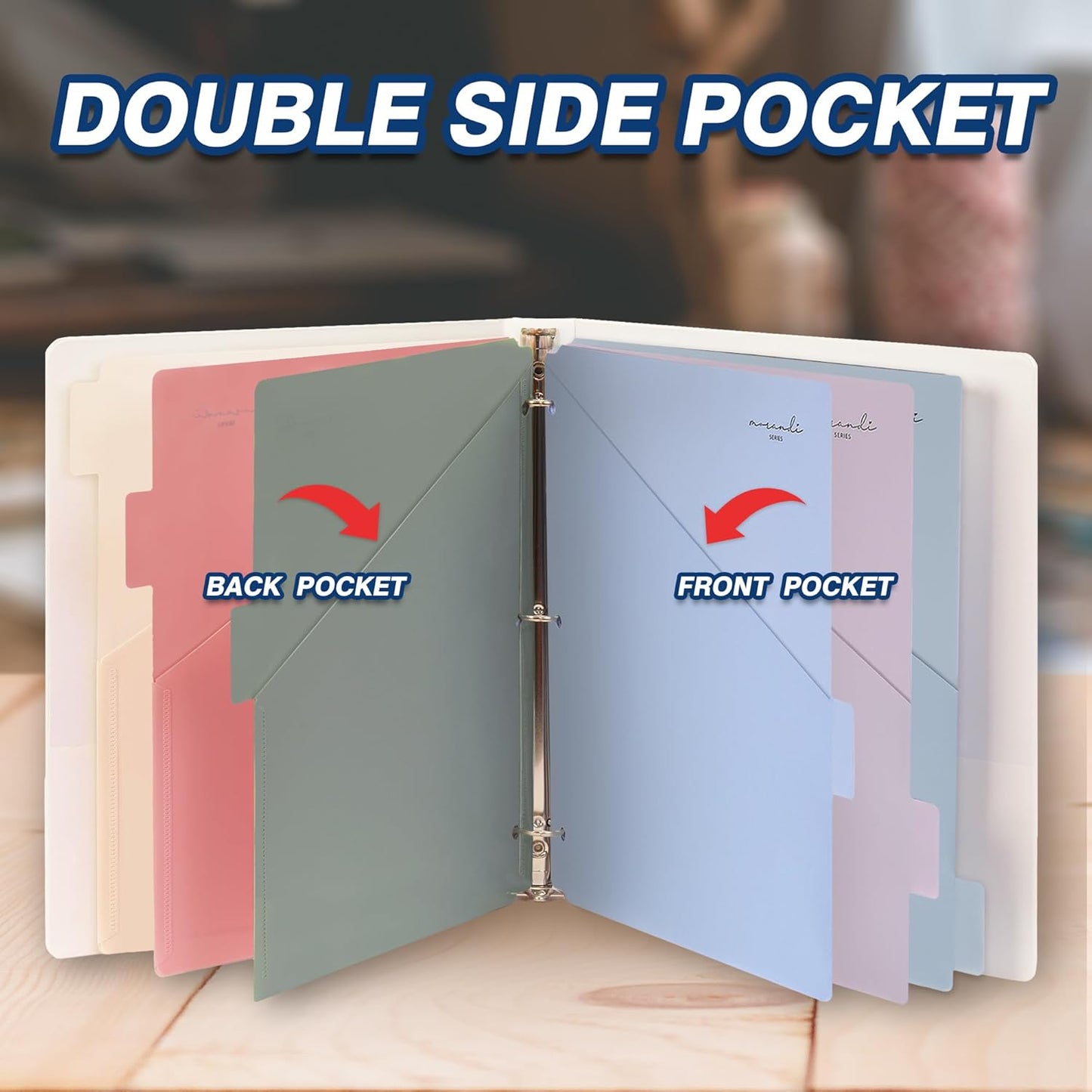 H4D 6-Tab Dividers for 3 Ring Binder, Plastic Dividers with Two Pockets, Letter Size, Morandi Colors, 4 Set