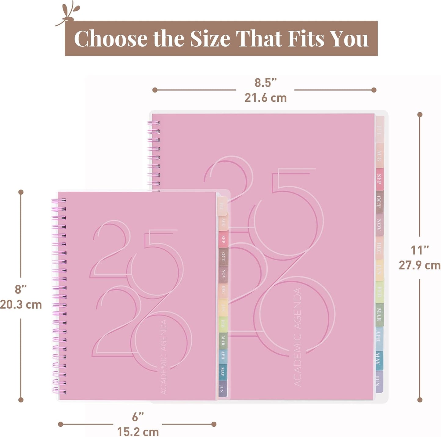 Rileys Academic Planner 2025-2026, Daily, Weekly & Monthly Planner, July 2025 - June 2026, Student Notes Pages, Twin-Wire Binding, Weekly Agenda for School & Work (8.5 x 11-Inches, Pink, Deco)