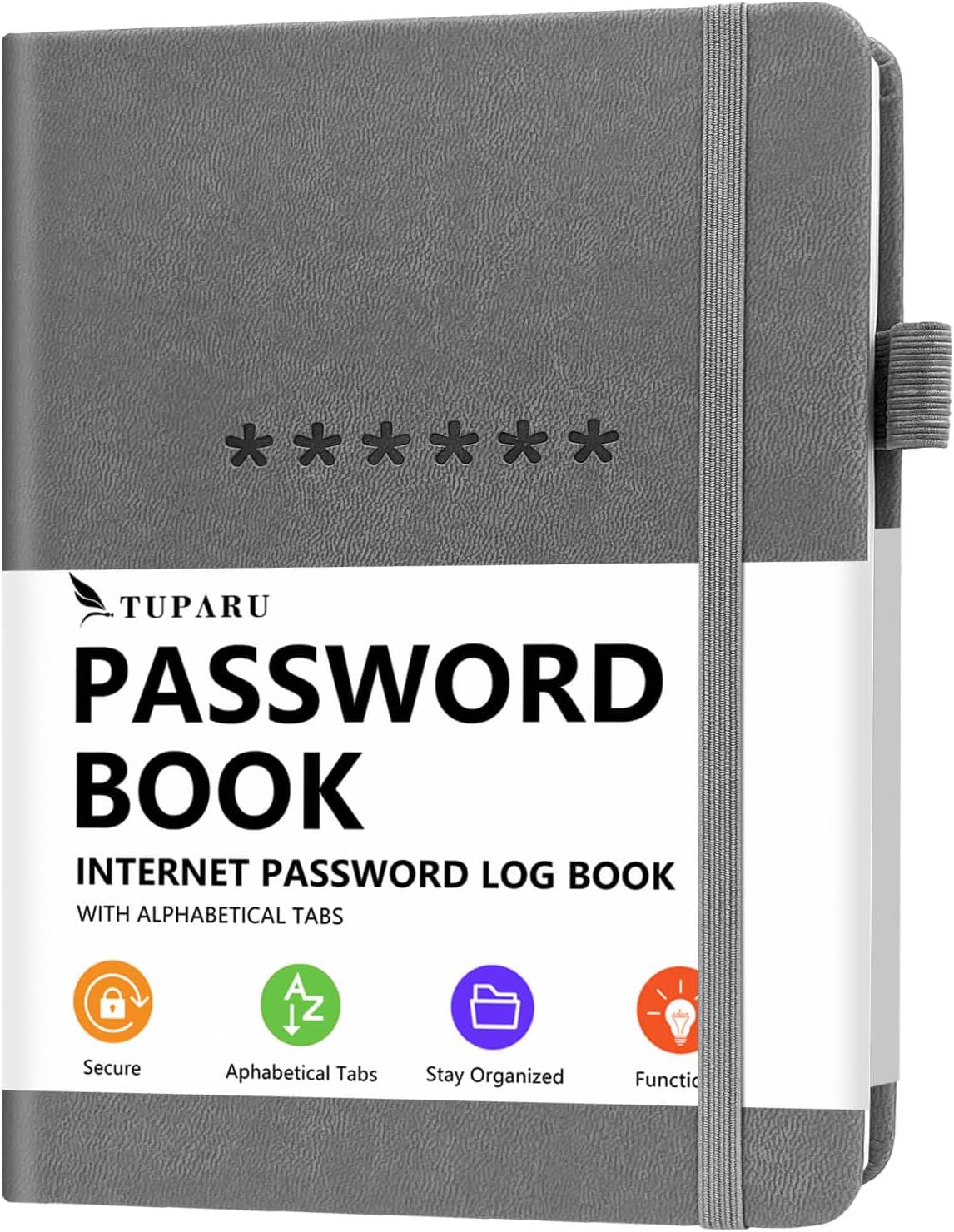 Password Book with Alphabetical Tabs – Hardcover Internet Address & Password Organizer – Password Keeper Notebook for Computer & Website – 7 x 10" Log-in Password Journal w/Thick Paper (Grey)