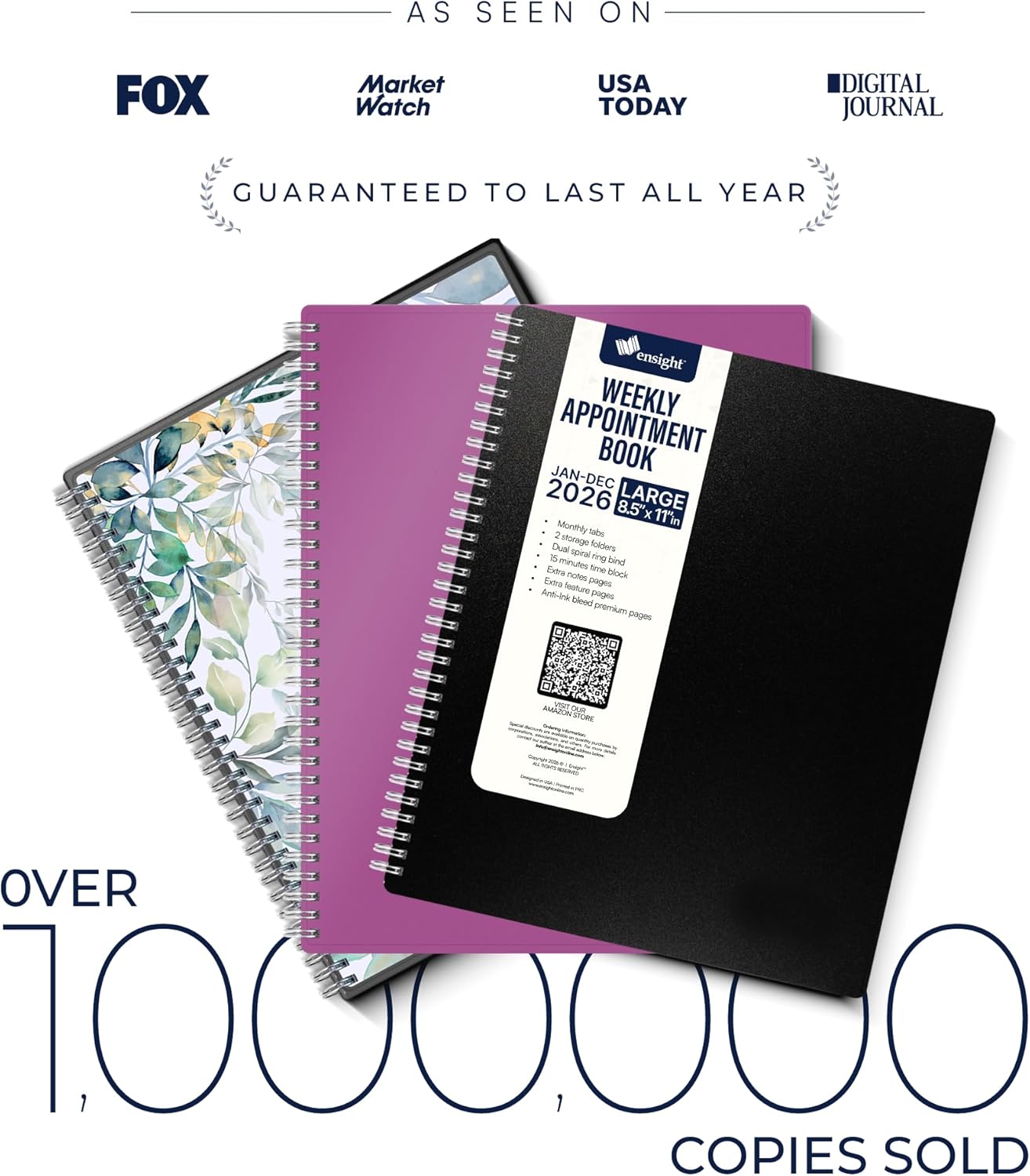 Ensight 2026 Appointment Book & Planner Ensight 8.5 x 11 inches Large Tabbed Daily Hourly Weekly Planner Schedule Book 15 Minute time Slots Business & Personal Planner Jan 2026 Dec 2026 Blue