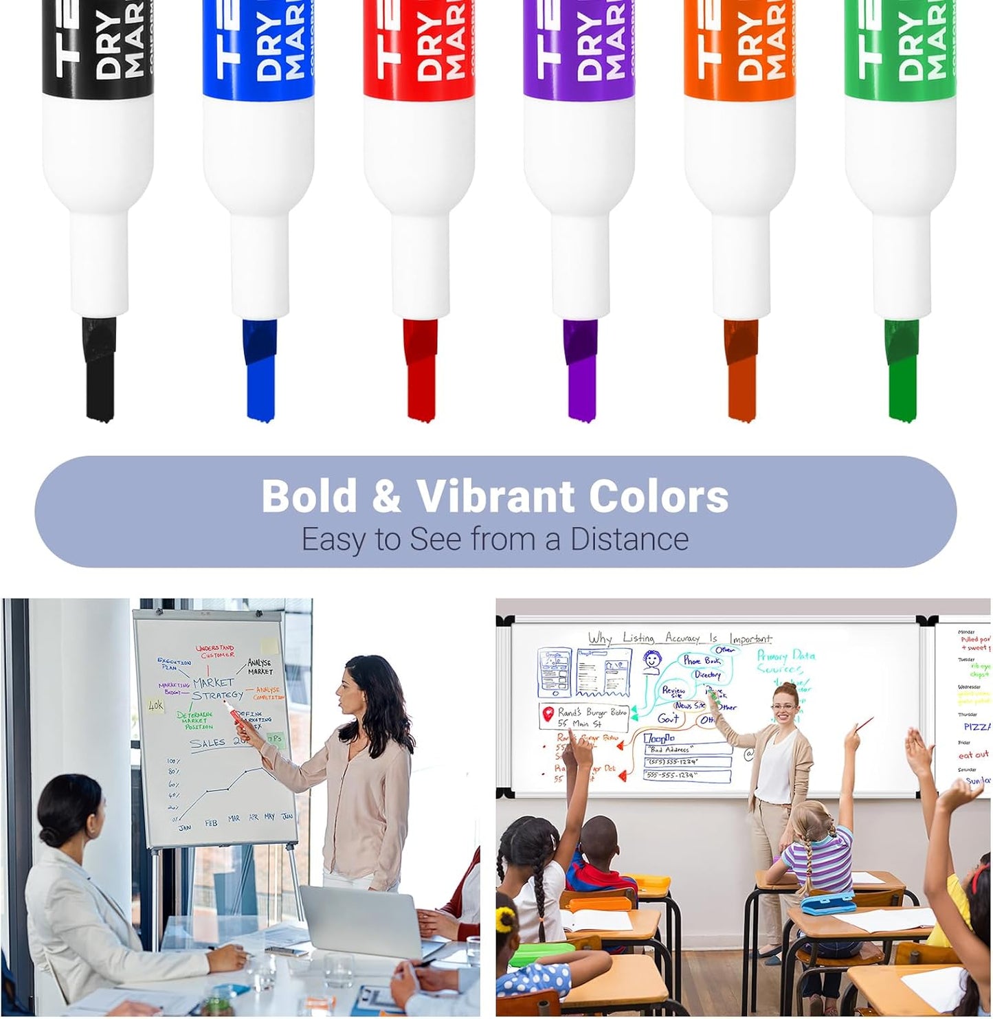 Tbay Dry-Erase Markers - 36 Counts, Chisel Tip Whiteboard Markers for Office/School Supplies, Low Odor, 6 Assorted Colors