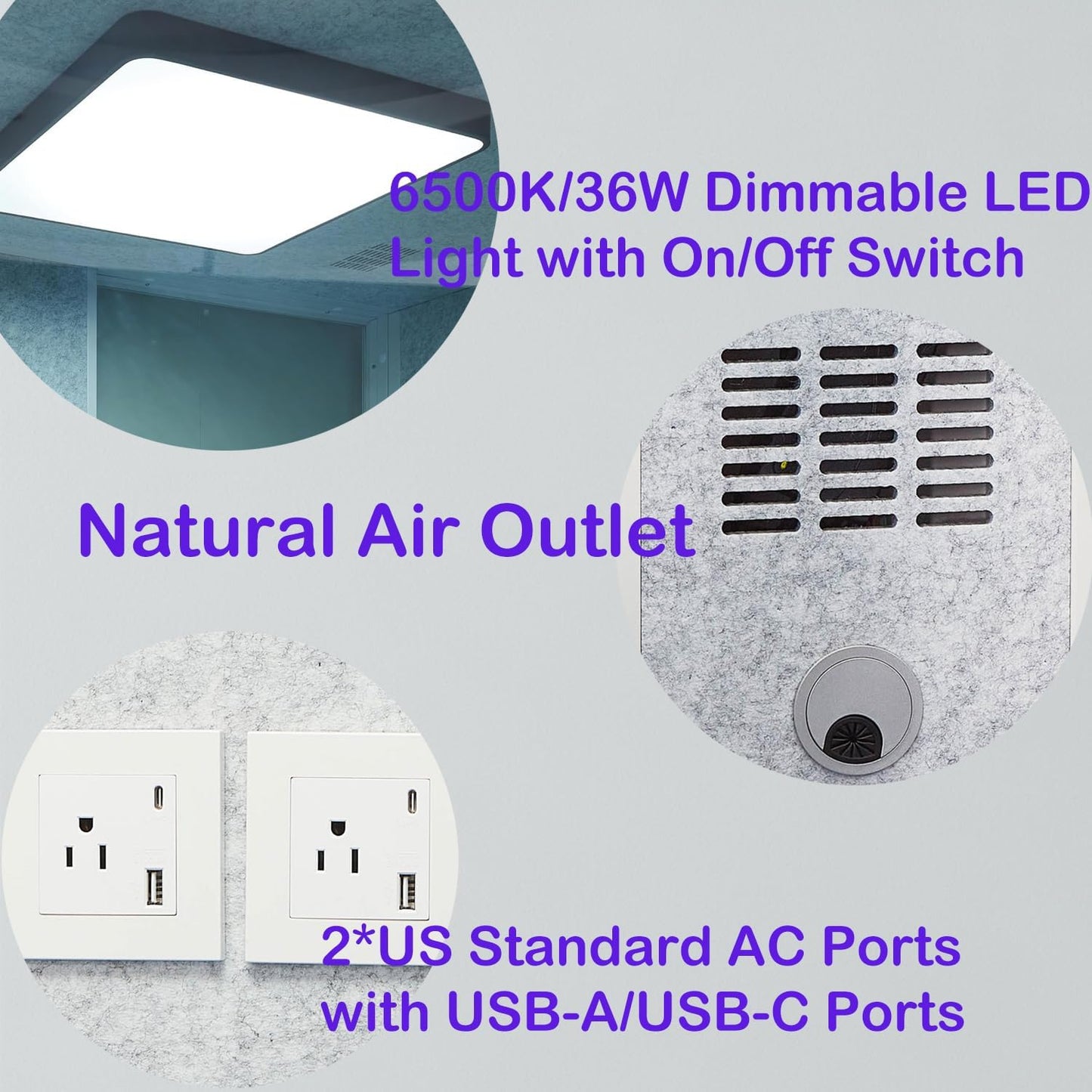 Mobile Office Pod Booth, Sound Pod, Large Space SoundProof Pod 2-4 People, Sound Booth Mobile Roller, LED Lighting, Centrifugal Fans and AC USB Ports - for 2-4 Persons White