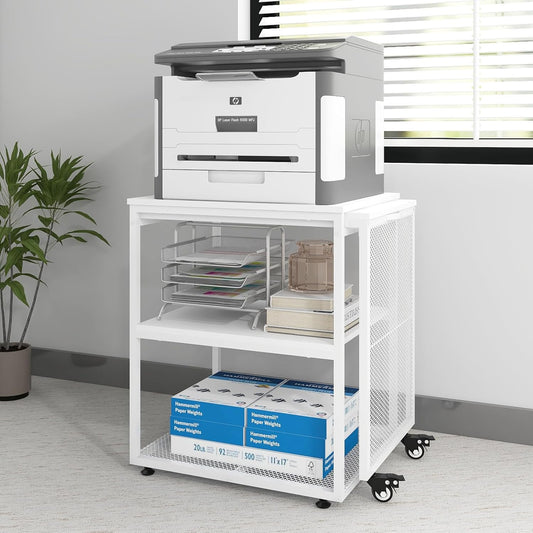 Natwind 24''x20''x29'' Large Printer Stand with Storage Shelves,Extendable Home Craft Table,Home Office Organization Desk, Versatile Table for Home Office, Kitchen, Study Room, Living Room (White)