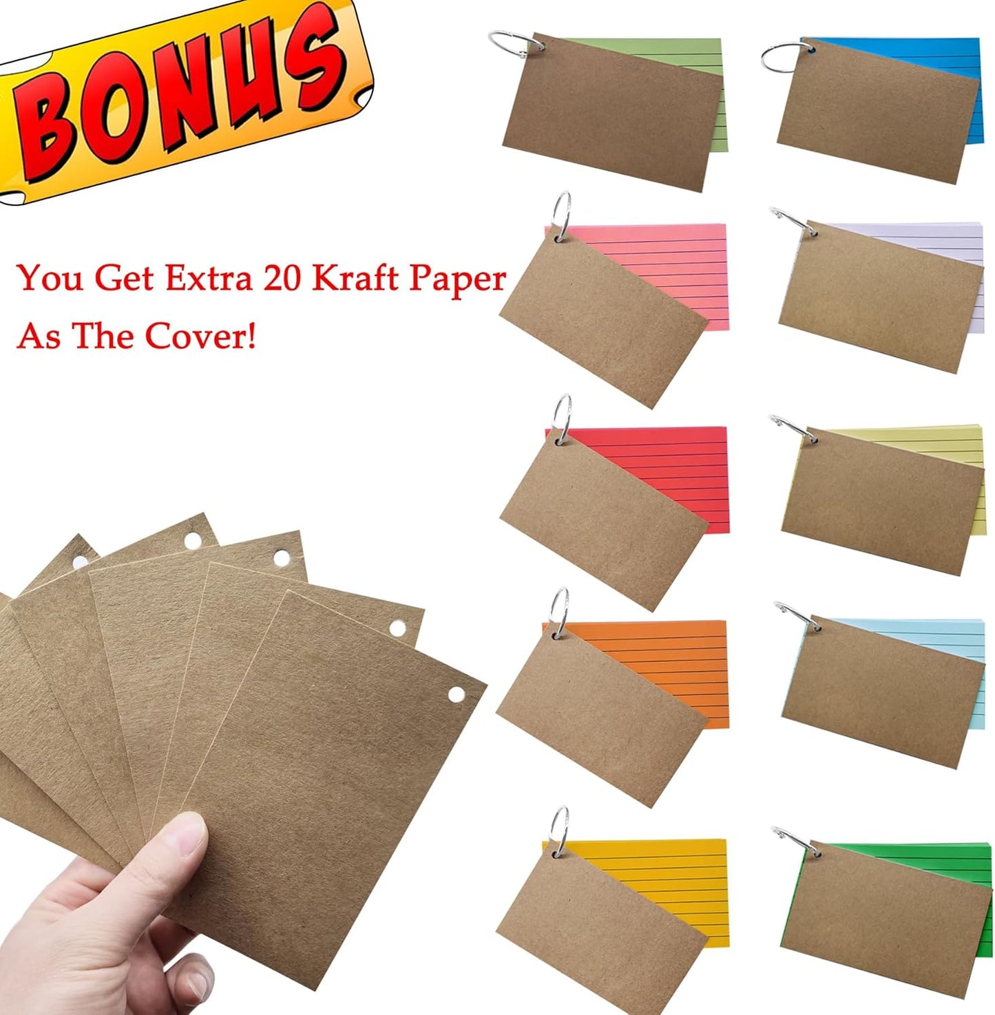 500Pcs Index Cards with 10 Rings, 3 x 5 Inches Ruled Index Cards, Colored Index Flash Cards, Lined on Both Side Colored Notecards for Study, Learning, Memory, Recipe (10 Colors)