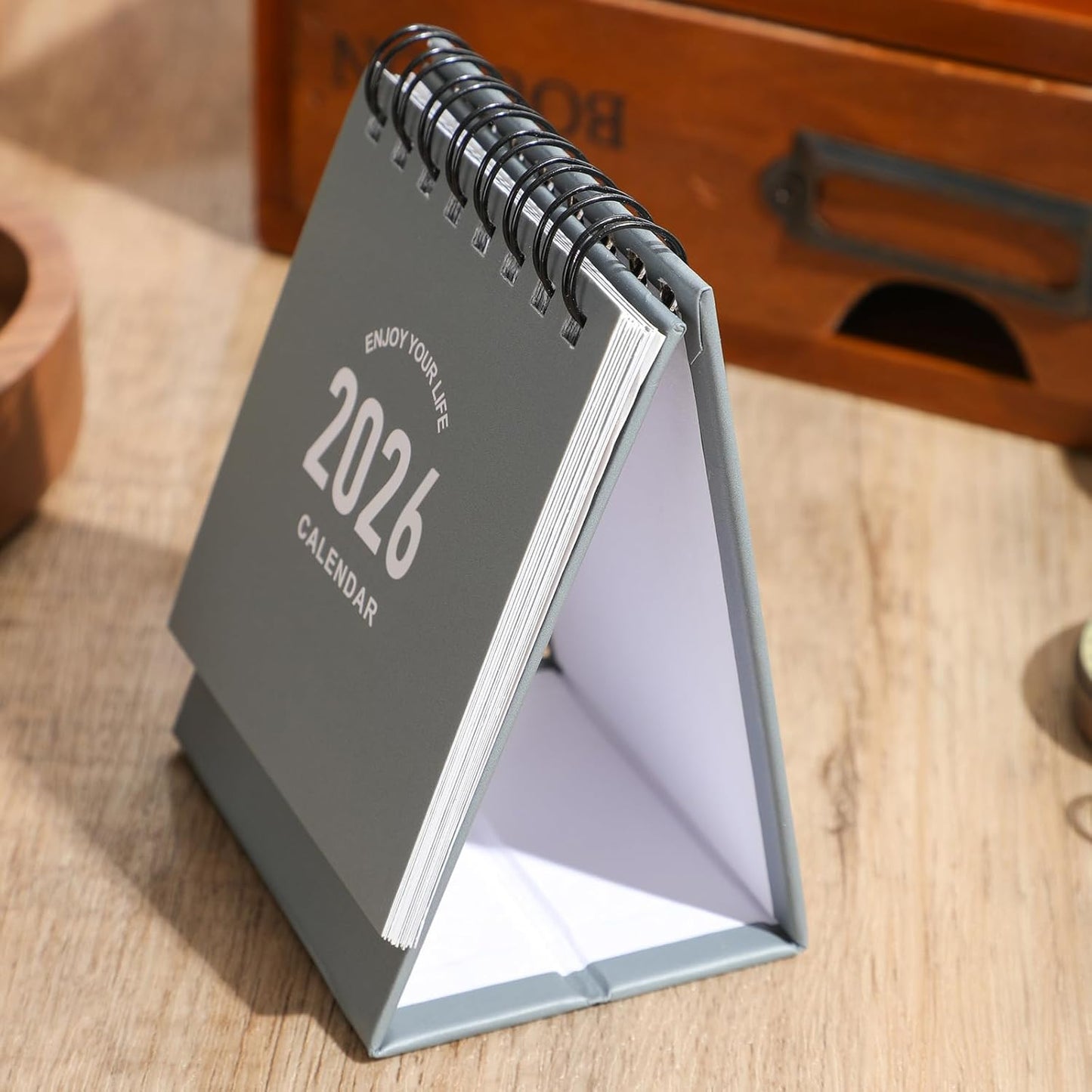 Mini Desk Calendar 2025-2026 - July 2025 to Dec 2026 Small Desktop Calendar Thick Paper Twin-Wire Binding with Stickers for Home Office School (Mini Grey)