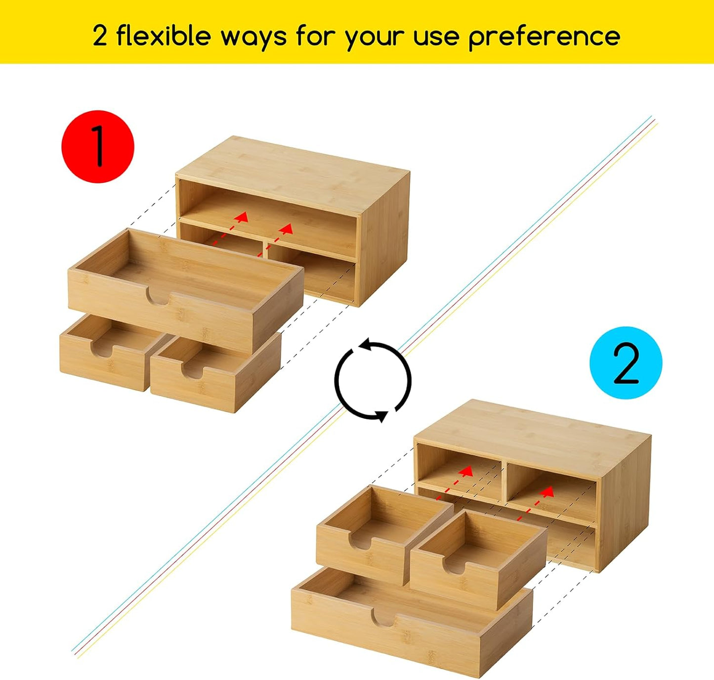 MEEDEN Bamboo Desk Organizer with Drawers: Desktop Storage Drawer Container - Tabletop Storage Organization Box for Office Home Toiletries Supplies