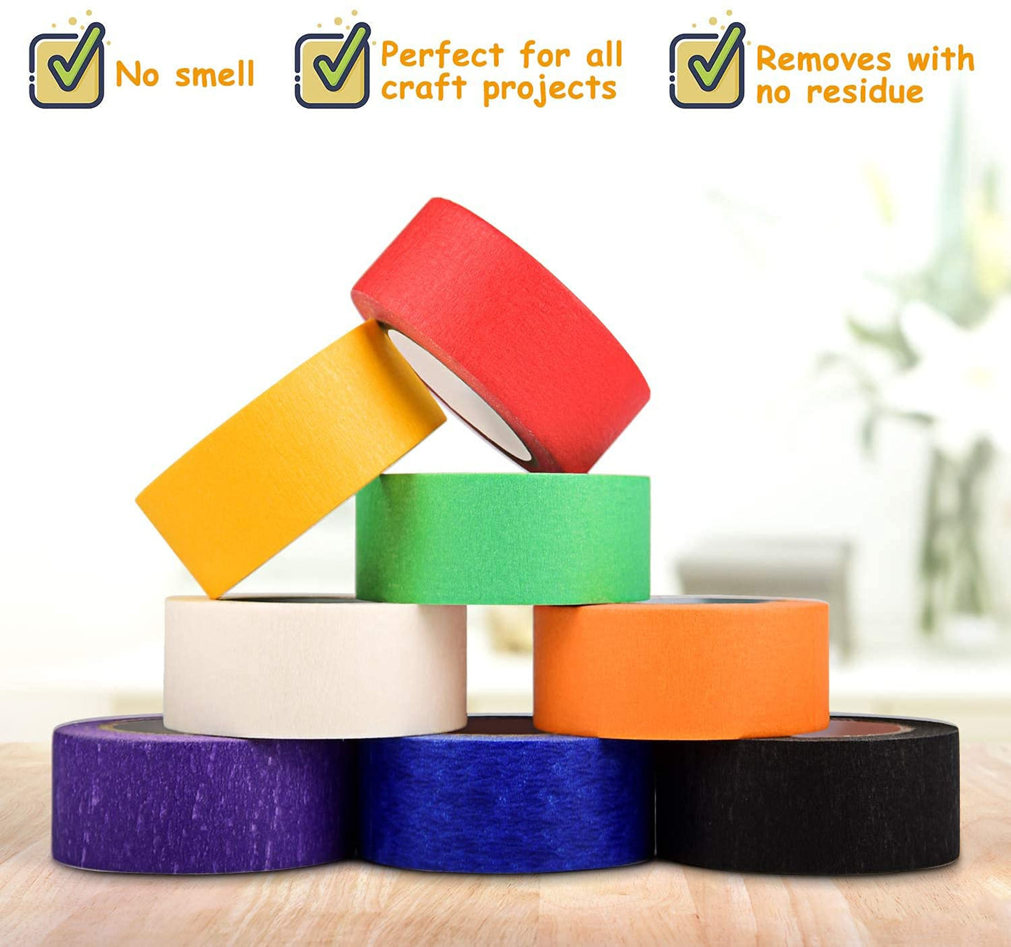 12 Rolls Colored Masking Tape, 720 Feet x 1 Inch Masking Tape,Vibrant Colorful Painters Tape, Graphic Artist Craft Tape Roll, Classroom Home Decorations