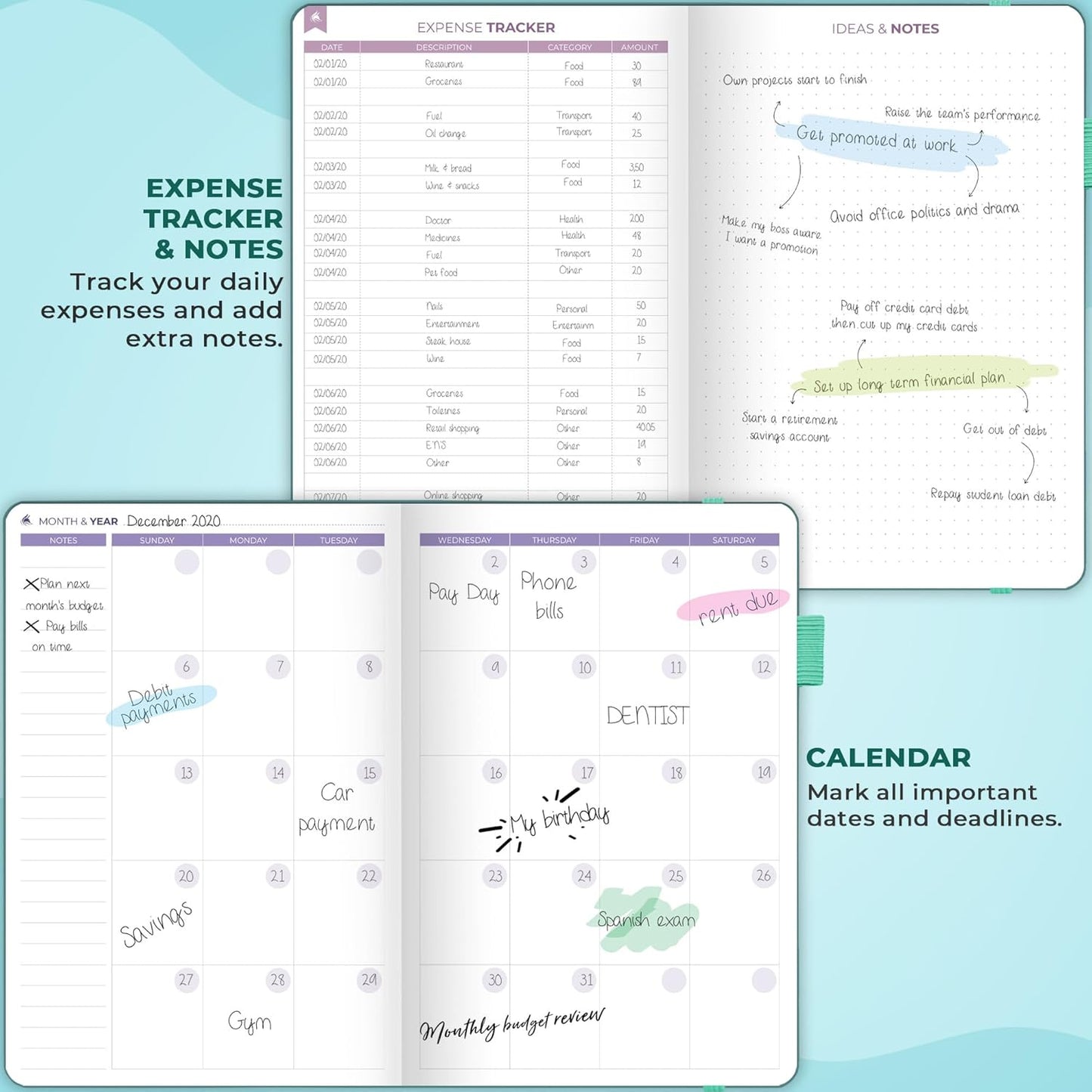 Clever Fox Bi Weekly Budget Planner – Undated Financial Organizer Book – Expense Tracker, Budgeting & Bill Notebook, A5 (Dark Teal)