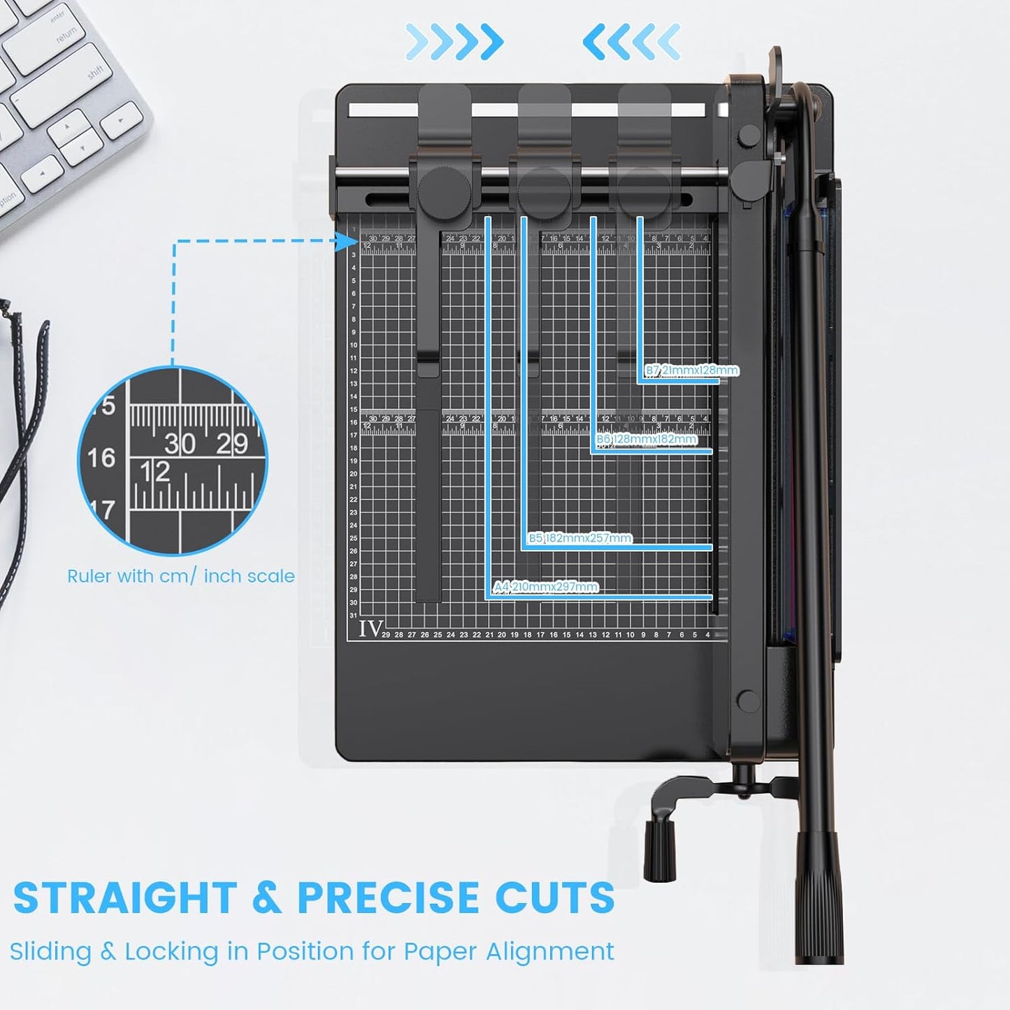 Heavy Duty Paper Cutter for A4 Paper, Guillotine Paper Cutter 12 Inch, 400 Sheet Capacity, Solid Steel Construction, Black