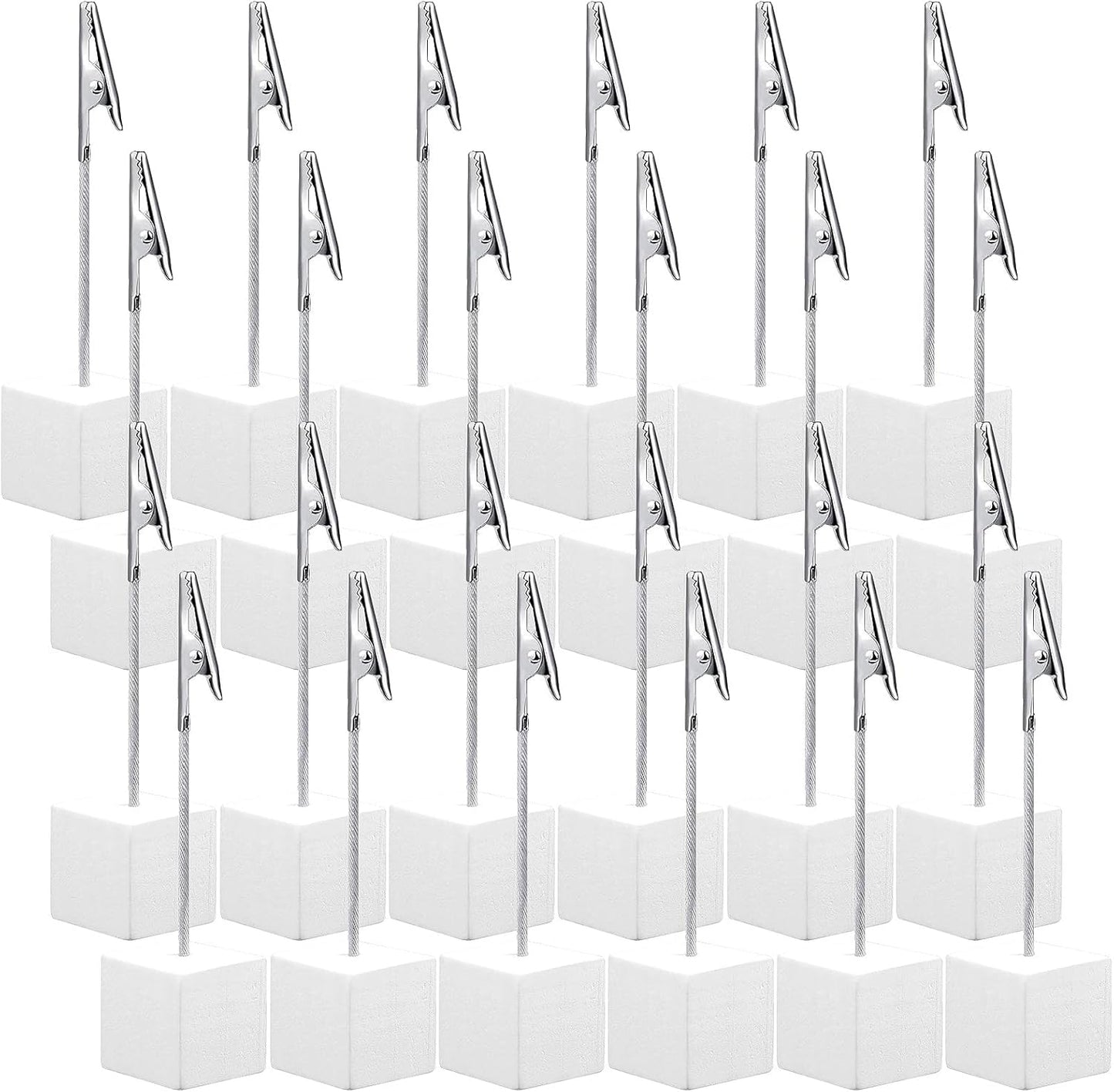 24 Pcs Wooden Memo Clips Holder Lightweight Wood Cube Base with Alligator Clip Clasp Mini Photo Holder Clip Menu Holder for Displaying Number Card (White)