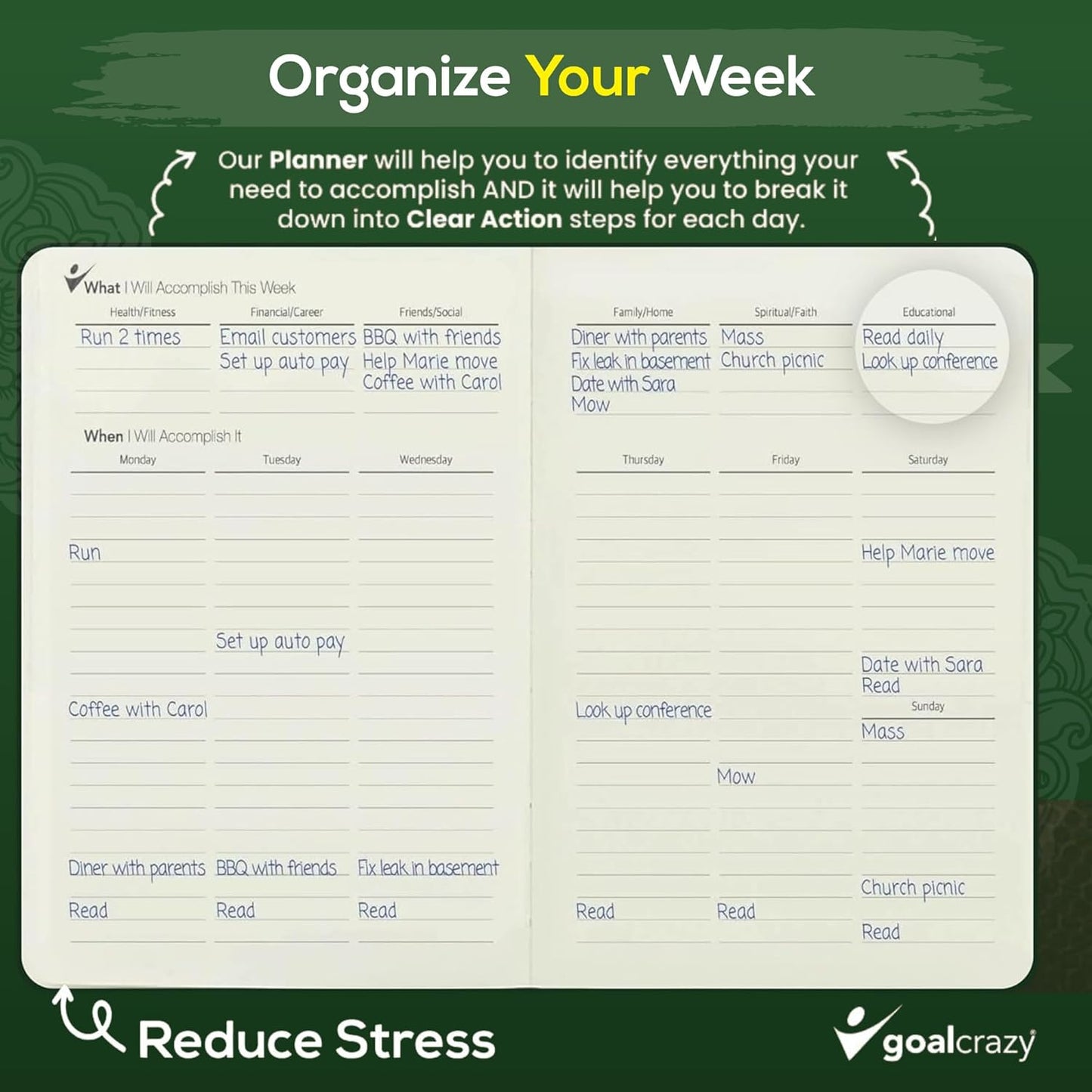 Undated Planner – 90 Day Guided Journal & Productivity Organizer, A5 Daily & Weekly Planner 2025 2026 with Goal Setting, Habit Tracker, To Do List, Academic & Work Calendar, Leather Hardcover - Forest Green