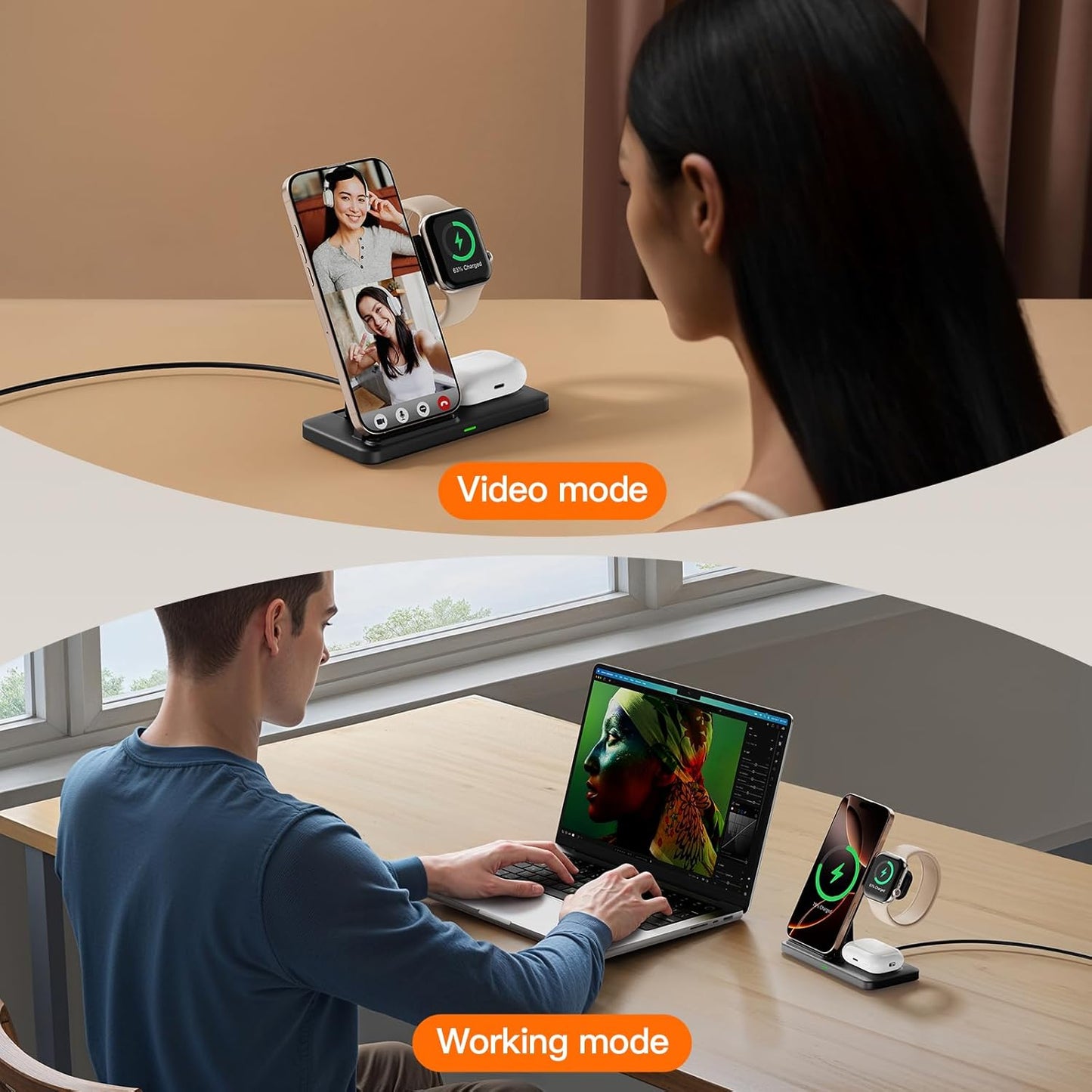 2025 3 in 1 Wireless Charger for iphone17 16 15 14 13 12 11 XR 8, Apple Charging Station for Apple Watch 10/9/Ultra/8/7/SE/6/5/4 & AirPods Series, Wireless Charging Station for Multiple Devices Apple