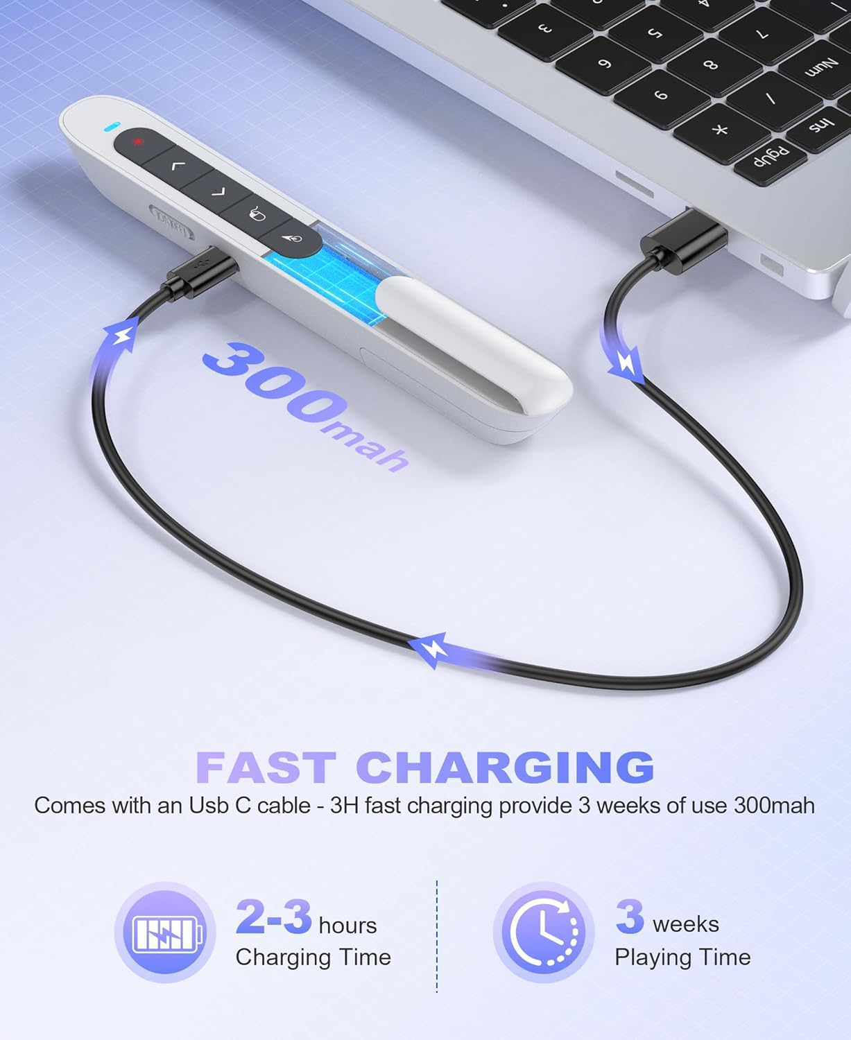 2 in 1 USB Type C Wireless Rechargeable Presenter Remote with Air Mouse, Volume Control Presentation Clicker PPT Pointer RF 2.4GZ PowerPoint Clicker Slide Advancer for Window Mac Keynote Google White