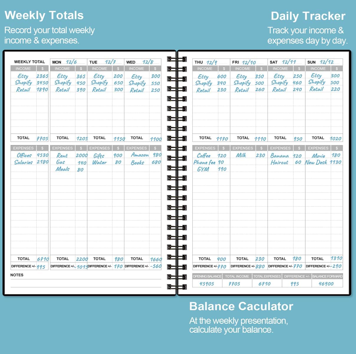 Heveboik Income & Expense Log Book - A5 Income and Expense Tracker for Small Business, Accounting Bookkeeping Tracking for Woman and Man, 5.8" x 8.3", Black